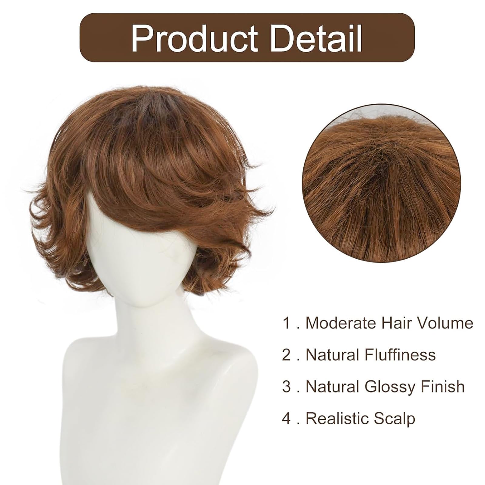 ANJE” CHESTNUT BROWN 6” FUNKY SHORT  full cap wig Amazon.com: ANOGOL Hair Cap + Short Brown Curly Wig Men with  main image 3