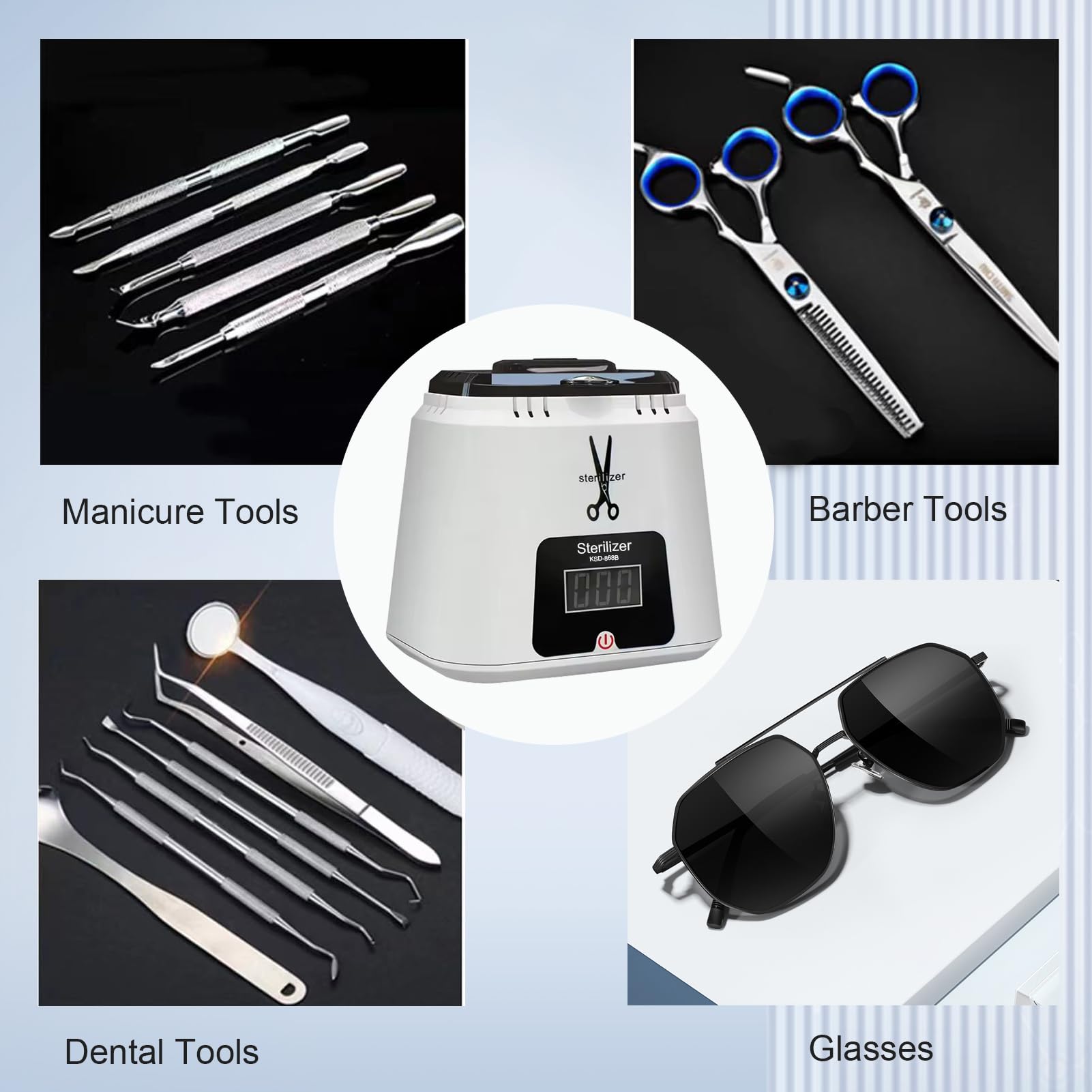 Esterilizador de herramientas para uñas de alta temperatura, portátil para herramientas de arte de uñas de metal, esterilizador de herramientas dentales con cuentas de vidrio, esterilizador