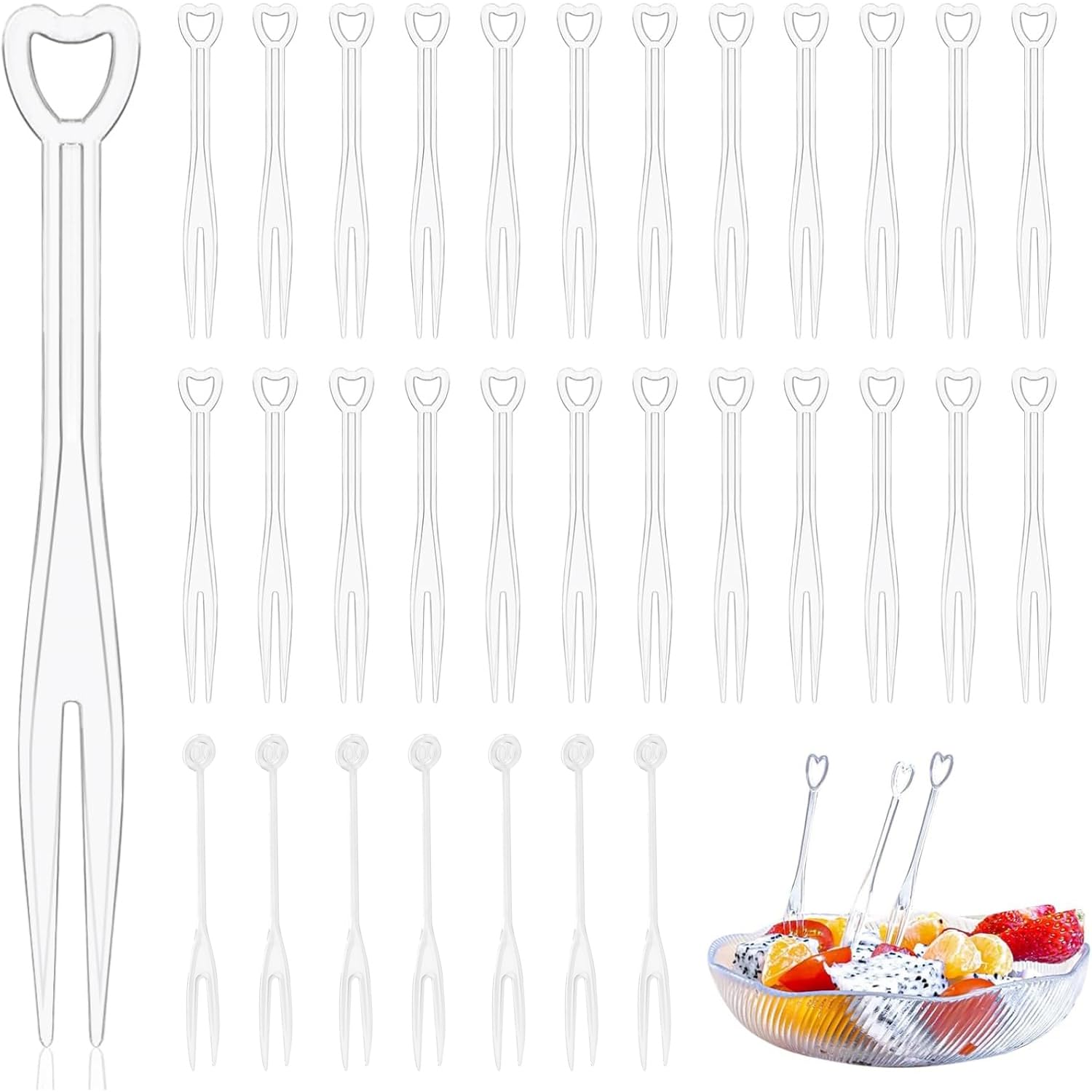 500PCS Disposable Plastic Fruit Forks, Mini Cake Forks Tasting Appetizer Cocktail Forks Picks Small Dessert Food Picks Sticks(300pcs heart-shaped fork+200pcs simple fork)