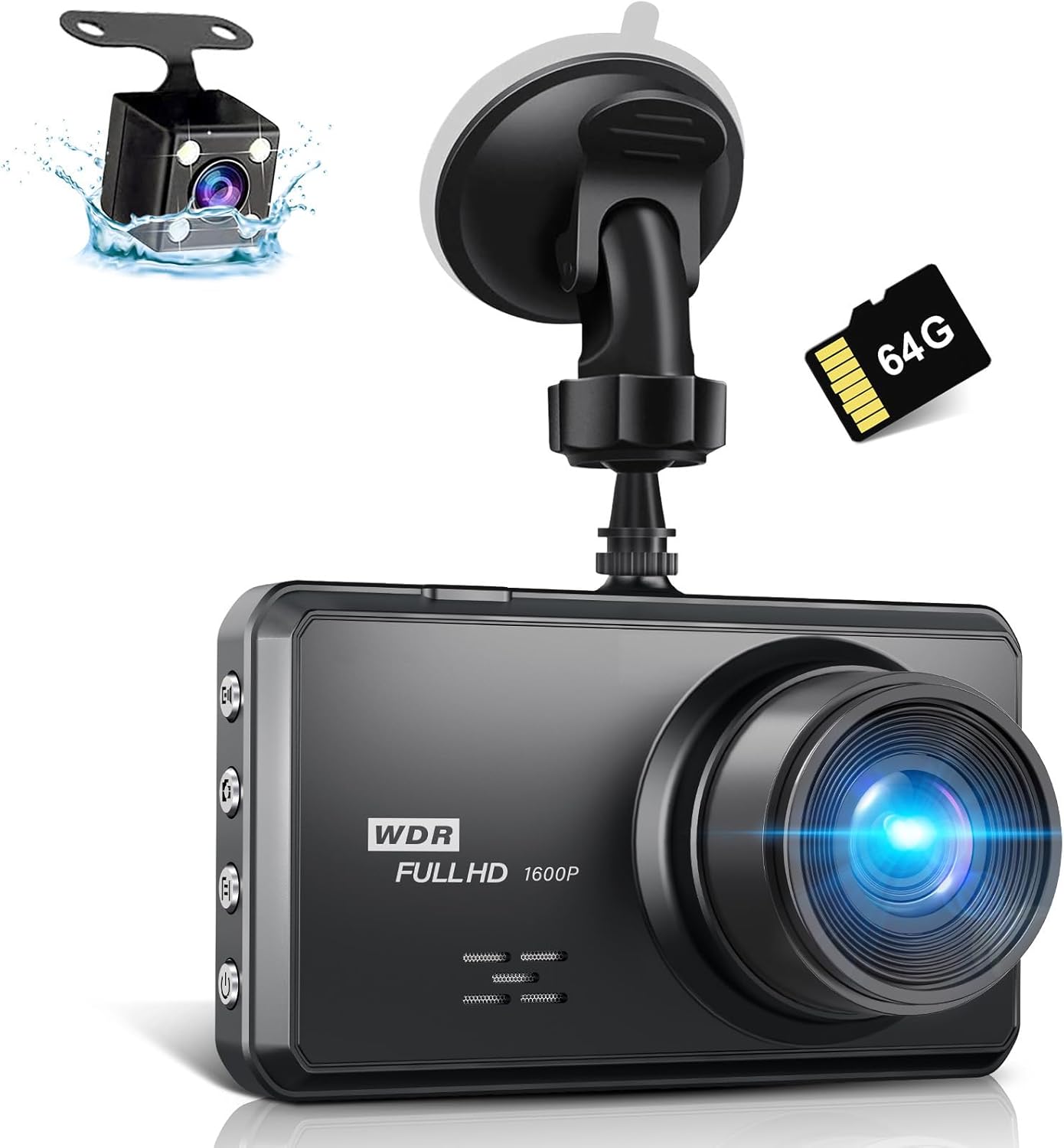 Dual Car Dash Cam Loop Recording G-Sensor WDR Night Vision 24H Parking Monitor