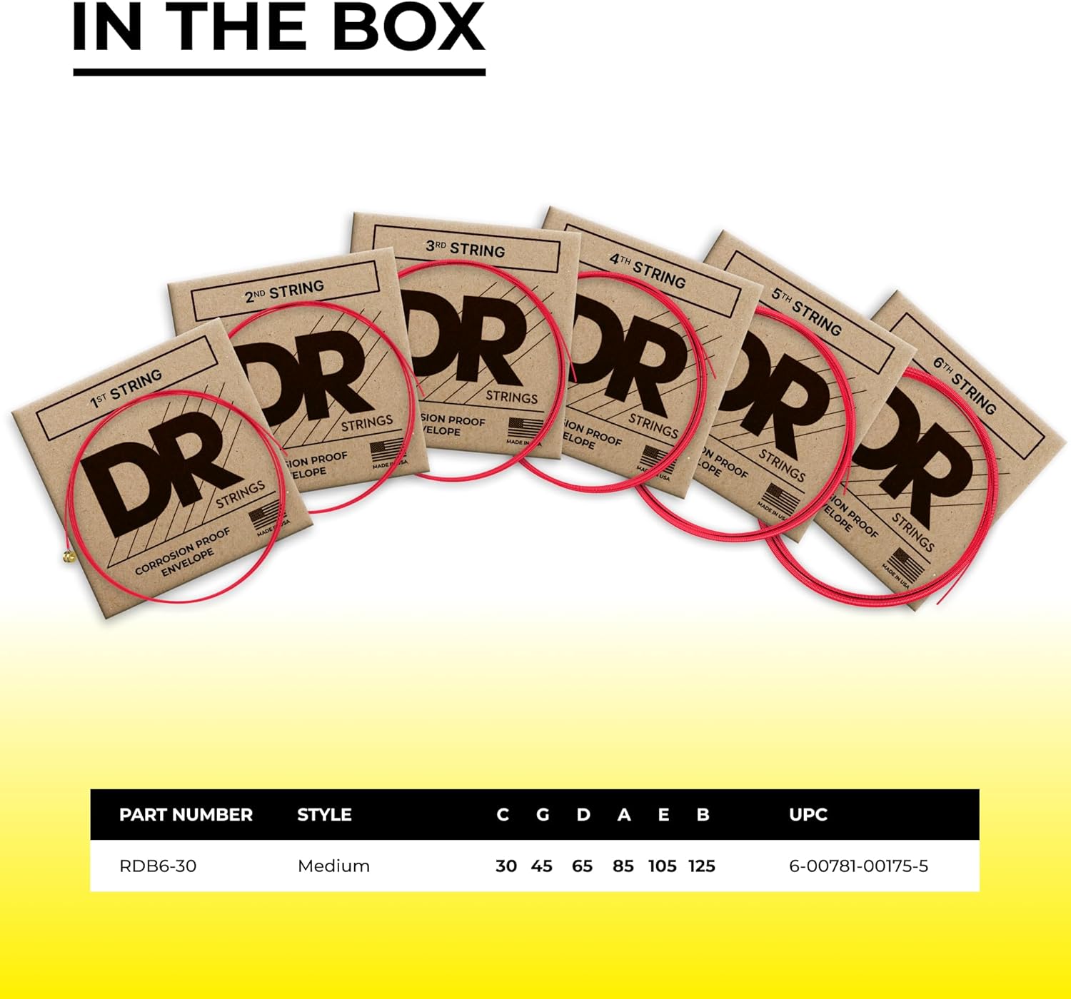 DR Strings Red Devils - Extra-Life Red Coated 6 String Bass 30-125