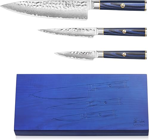 Cangshan KITA Series - Juego de cuchillos de iniciación de 2 piezas, acero Damasco X-7 de alto carbono (juego de 3 piezas)