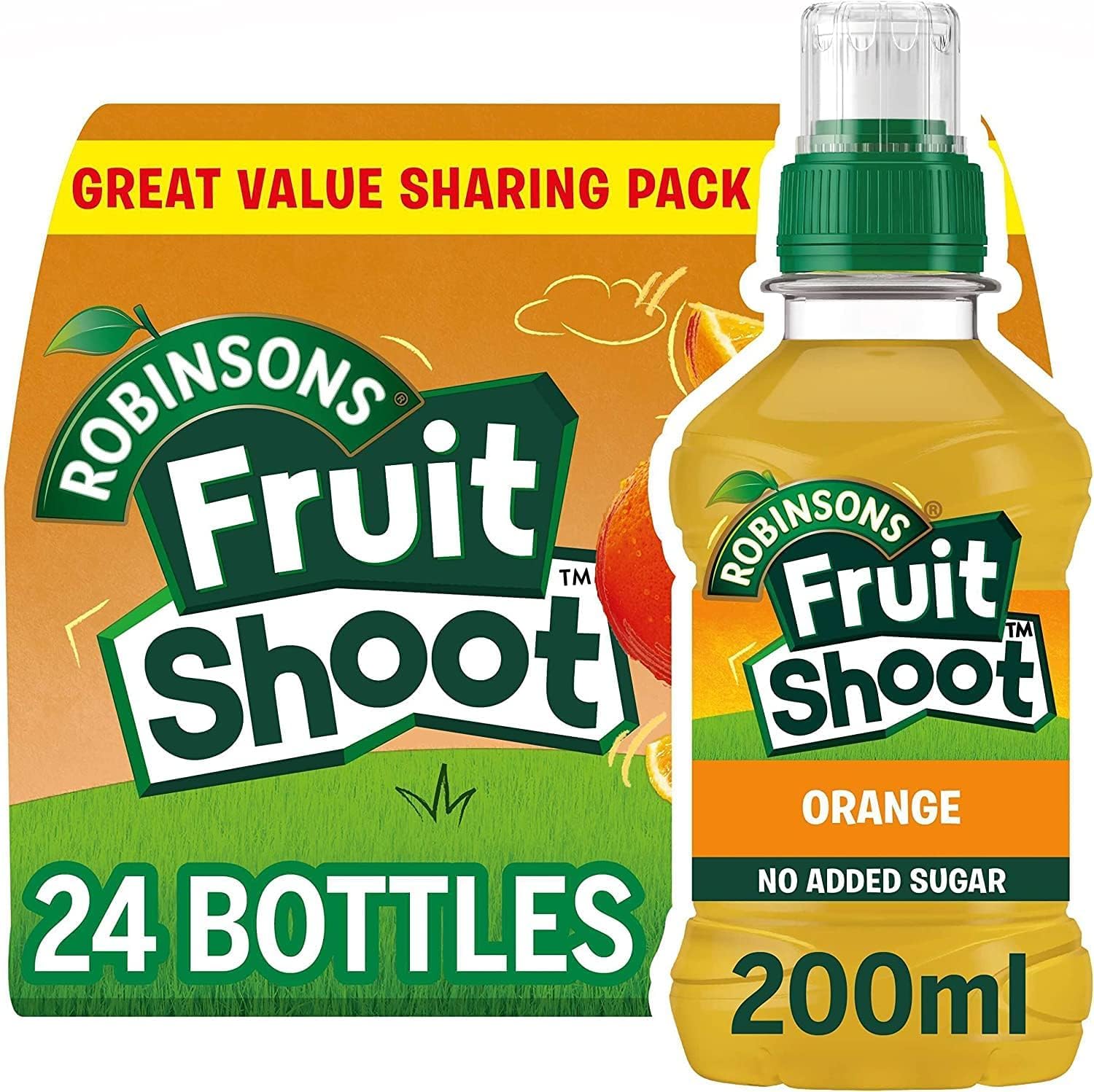 Robinsons Fruit Shoot Juice Real Orange No Sugar Added Kids - Pack of 24 x 200ml