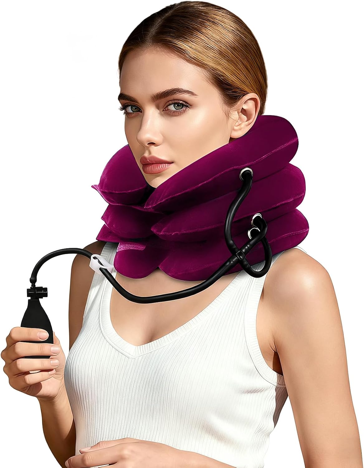 Neck Stretcher,Inflatable Cervical Traction Neck Device,Neck Relief Tool,Adjustable Cervical Brace,Home Use Neck Decompression (Red)