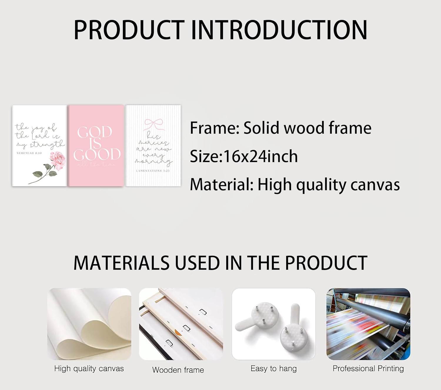 3Pcs Pink Bible Verses Canvas Wall Art Pink Christian Wall Decor Coquette Bow Poster Print Inspirational Scripture Pictures For Girls Room Living Room Bedroom Bathroom Dorm 16x24In(Stretched Canvas On A Wooden Frame)