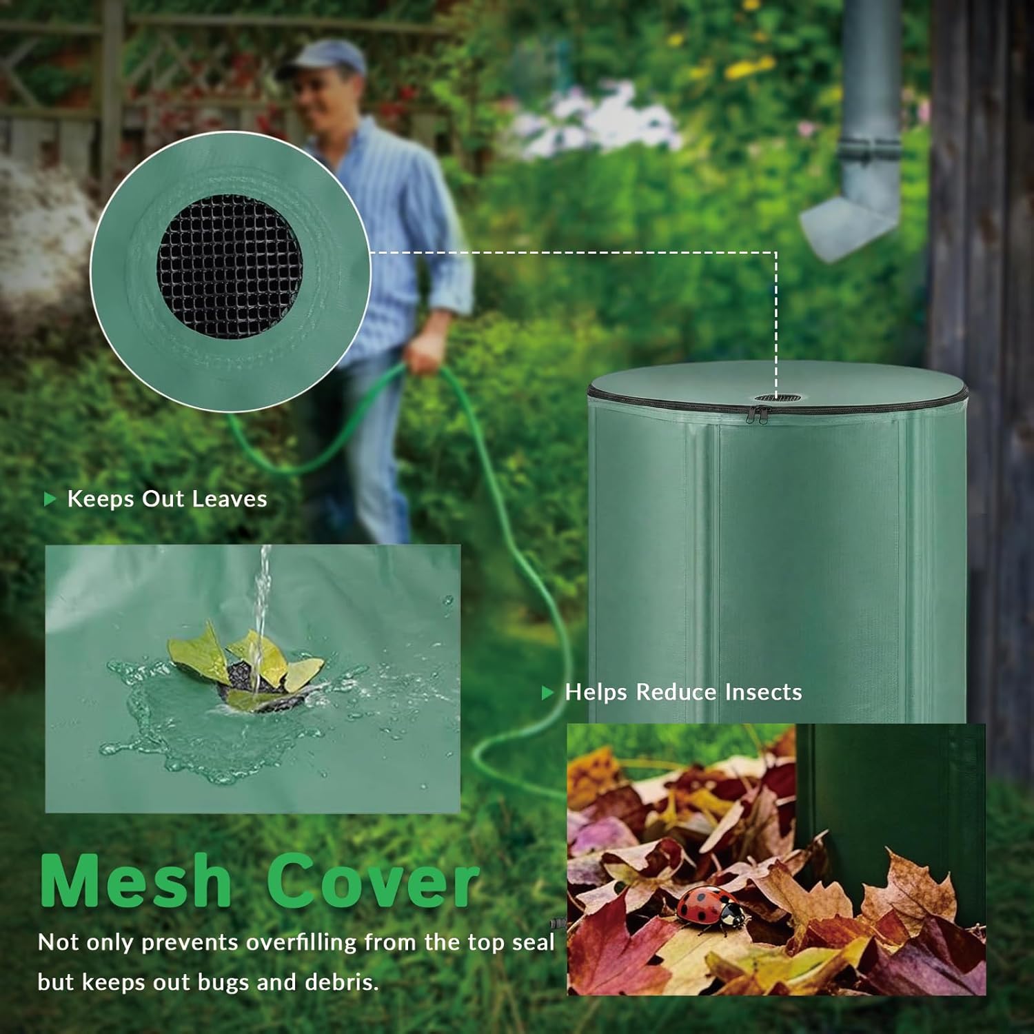 100 Gallon/380L Collapsible Rain Barrel,Foldable PVC Rain Barrel with Spigots,Top Mesh Cover and Overflow Valve,Designed to Collect Rainwater from Gutter Downspouts for Garden,Lawn,and Cleaning Floors