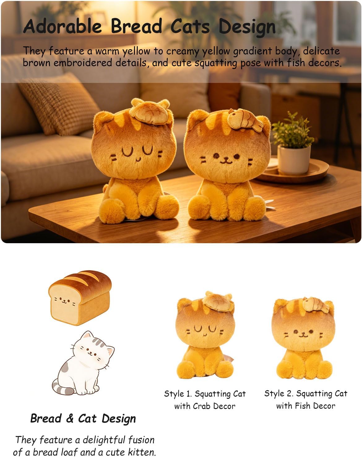 2pcs 5" Weighted Bread Cat Plushies, Stuffed Kitten Toys for Kids image 2