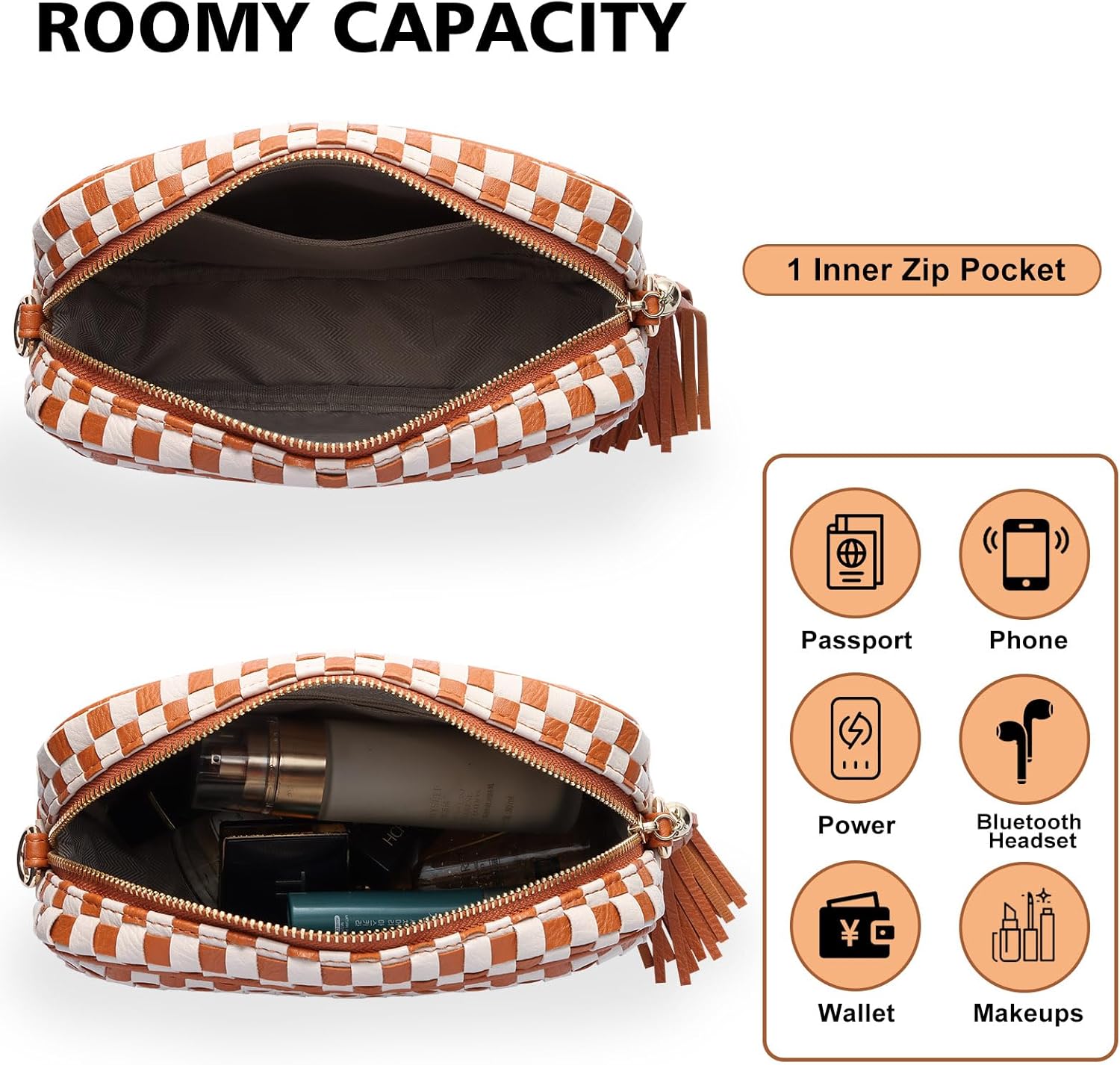 Woven Crossbody Bags for Women Small Summer Boho Purse Trendy Braided Weave Leather Shoulder Camera Crossbody Bag - Image 6