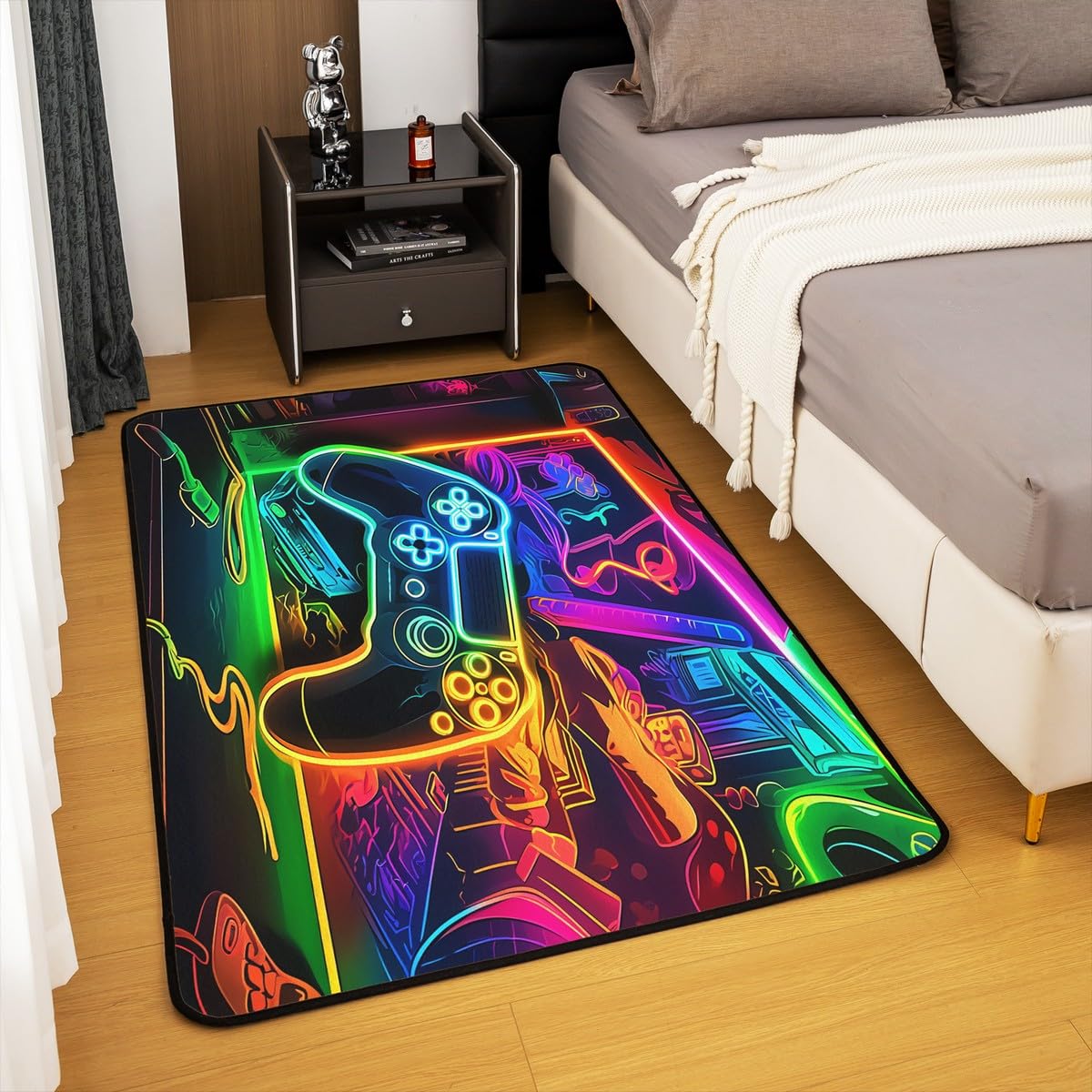 Loussiesd Dywan do salonu dla graczy, 100 x 150 cm, gamingowy dywan akcentujący dla chłopców, dziewcząt, nastolatków, nowoczesna konsola do gier, kontroler, wewnętrzna mata podłogowa, joystick,
