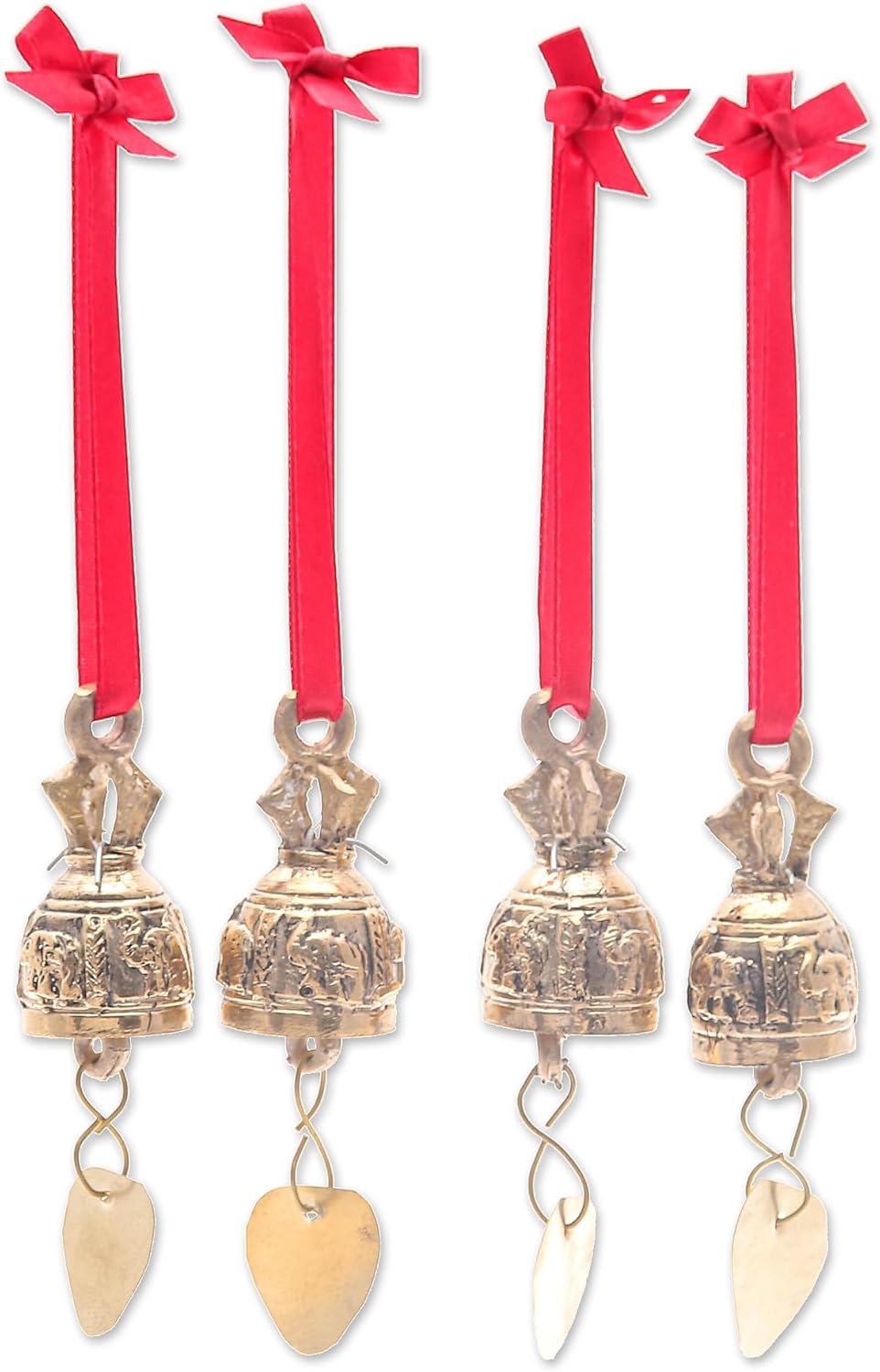 NOVICA Metallic Red Brass Animal Themed Decorative Hanging Ornament from Thailand 'Elephant Choir'
