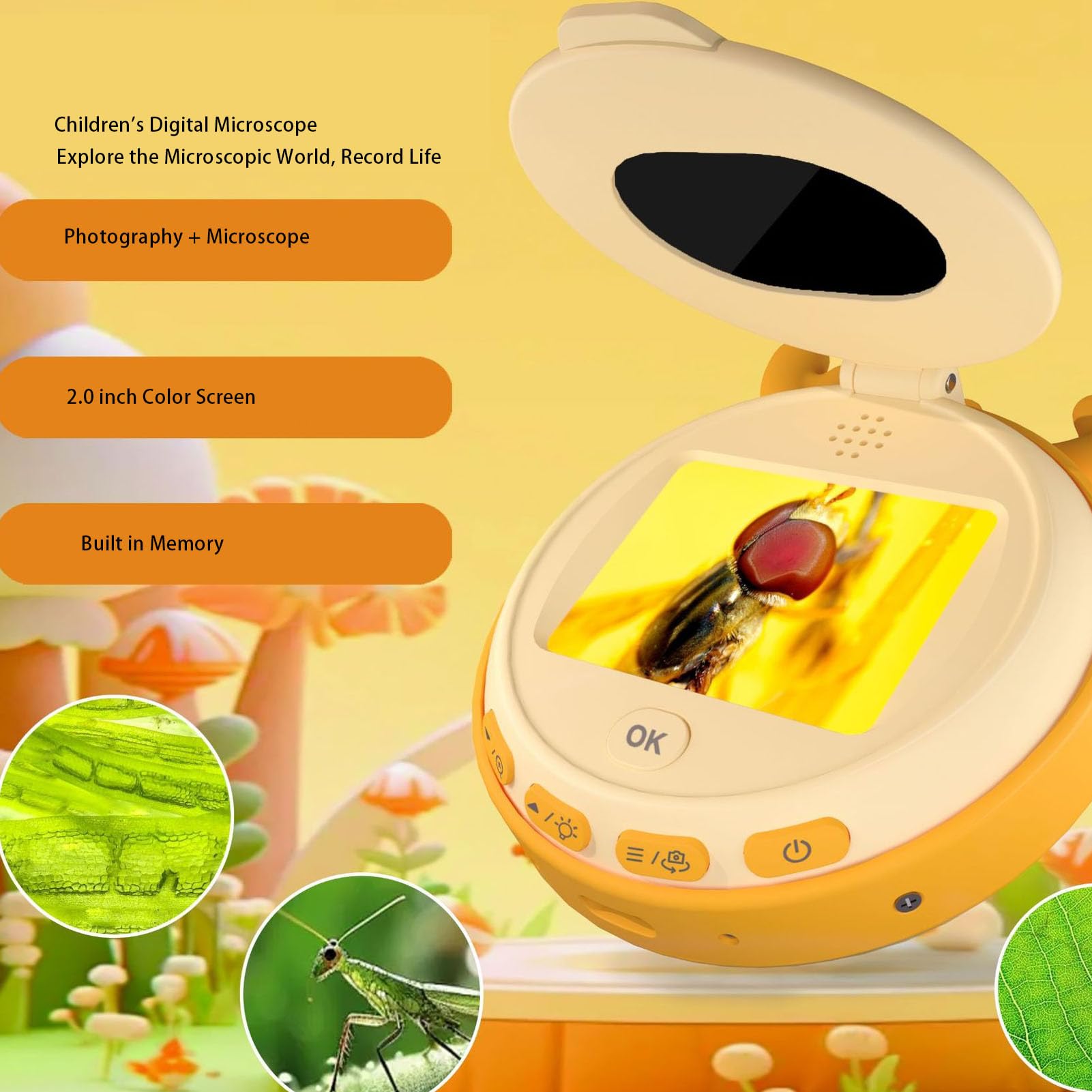 Microscopio Digitale per Bambini, Schermo da 2,0 Pollici, 4x