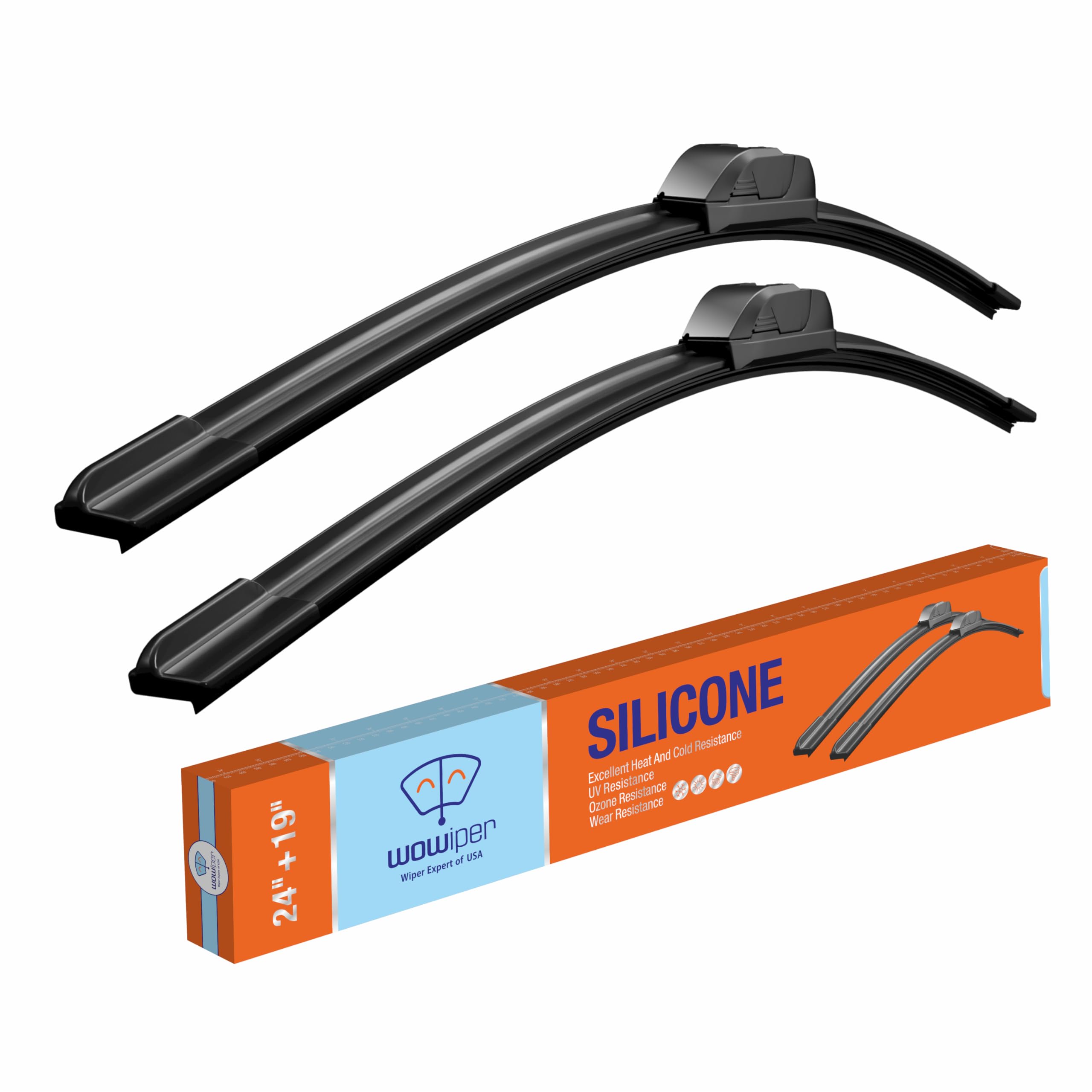WOWIPER Silicone Windshield Wipers 24 and 19 Replacement for Toyota Camry 2006-2001/Chevy Malibu 2015-2013/Dodge Journey 2020-2011 OEM Quality Windshield Silicone Wiper Blades for My Car(Set of 2)