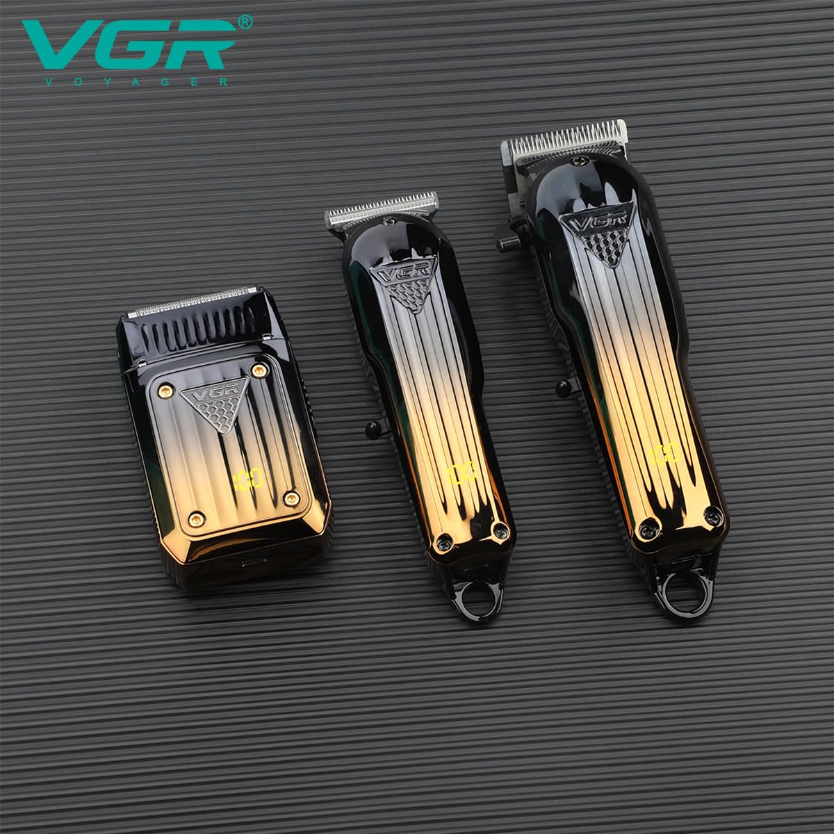 VGR 644 Tondeuse Pour Hommes Professionnelle | Tondeuse à Barbe Sans Fil & Rasoir Électrique, Kit de Coupe de Cheveux Rechargeable 3 Pièces avec Écran LED