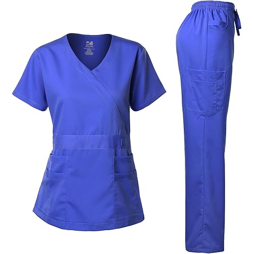 Dagacci Medical Uniform Women's Scrub Set Stretch and Soft Y-Neck Top and Pants