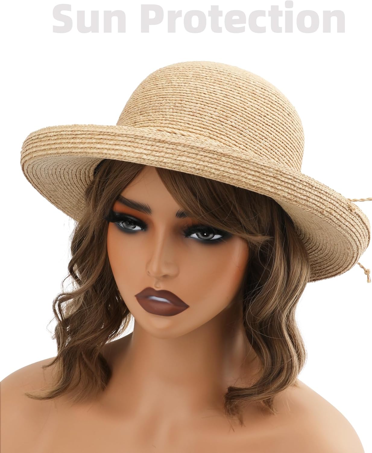 Raffia Straw Bucket Hat for Women, Packable Summer Beach Sun Hat, - Image 6