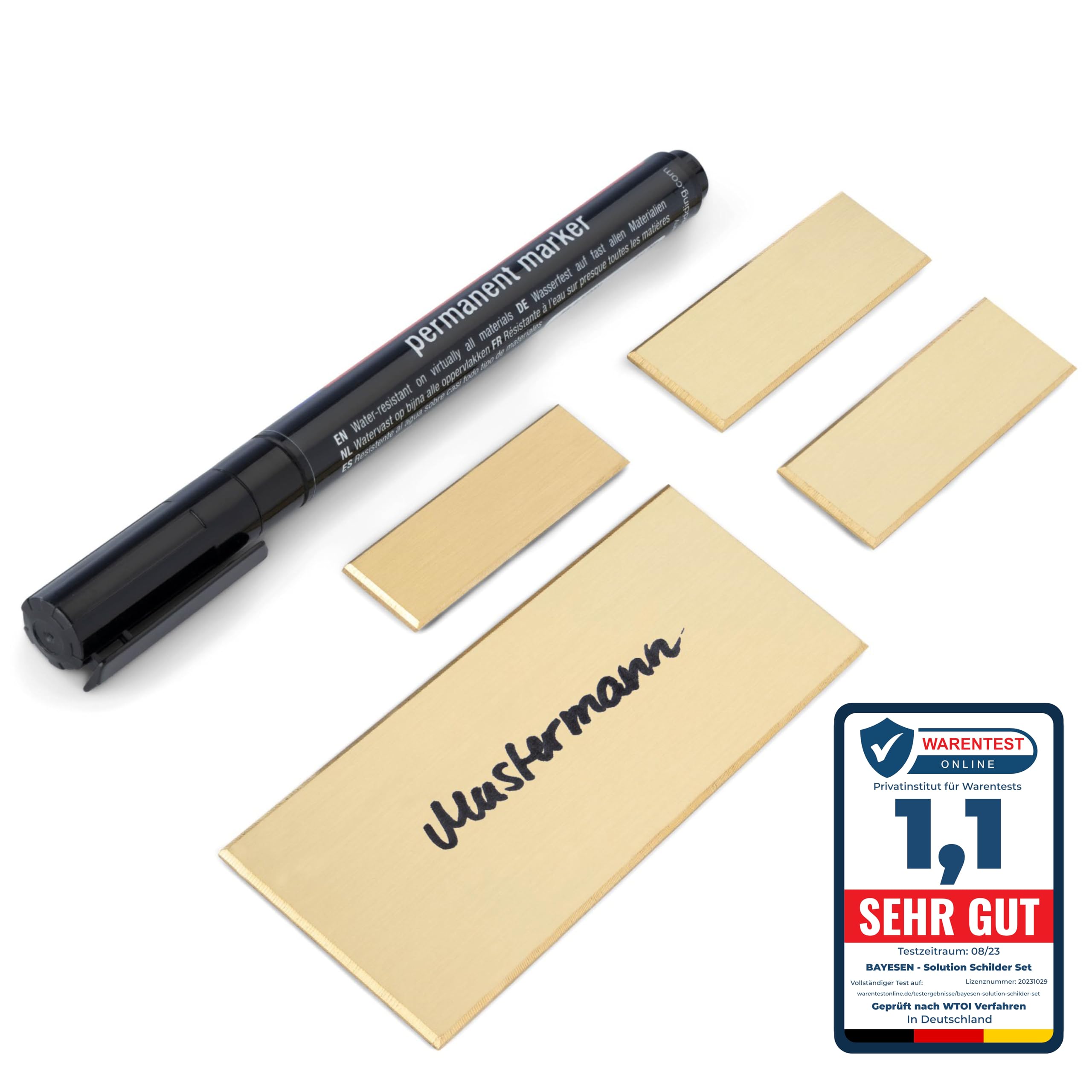 Premium Messing Schilder Set zum Beschriften aufkleben Namensschild Haustür Schild, Klingelschild, Briefkastenschild, Türschild selbstklebend - mit Geschenkebox & keine Werbung Aufkleber Etiketten