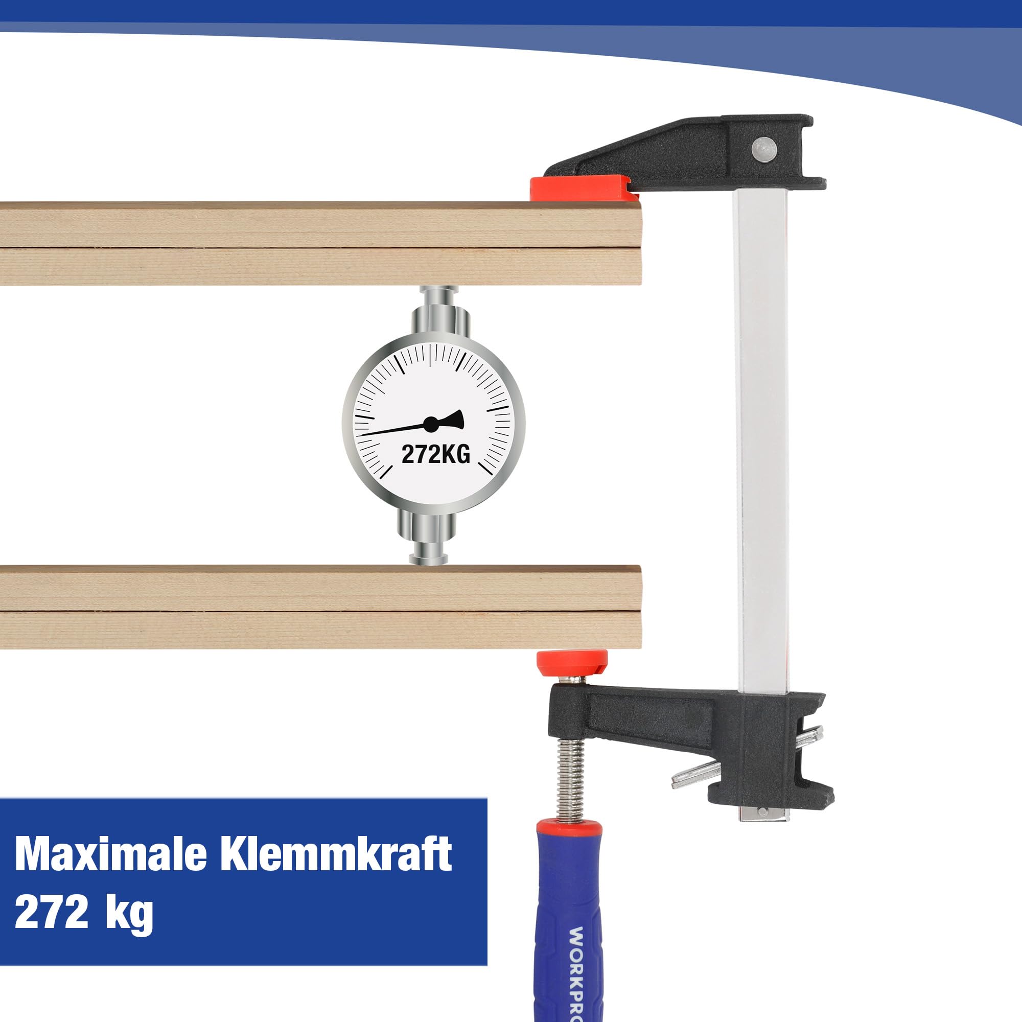 WORKPRO Schraubzwingen Set 4 Stück Spanner, Schraubzwingen-Sets mit Spannweite 150mm/300mm, Spannkraft 272kg, Ausladung 60mm, Stahl und Nylon für Holzbearbeitung präzises Fixieren von Holzwerkstücken