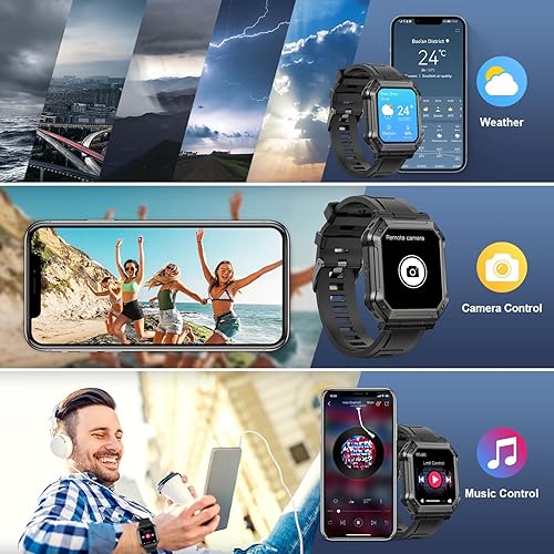 Miniatura 6 de Reloj inteligente para hombre, rastreador de ejercicios (llamadarespuesta de llamadas) Bluetooth Militar Smartwatch para teléfonos Android, iPhone,