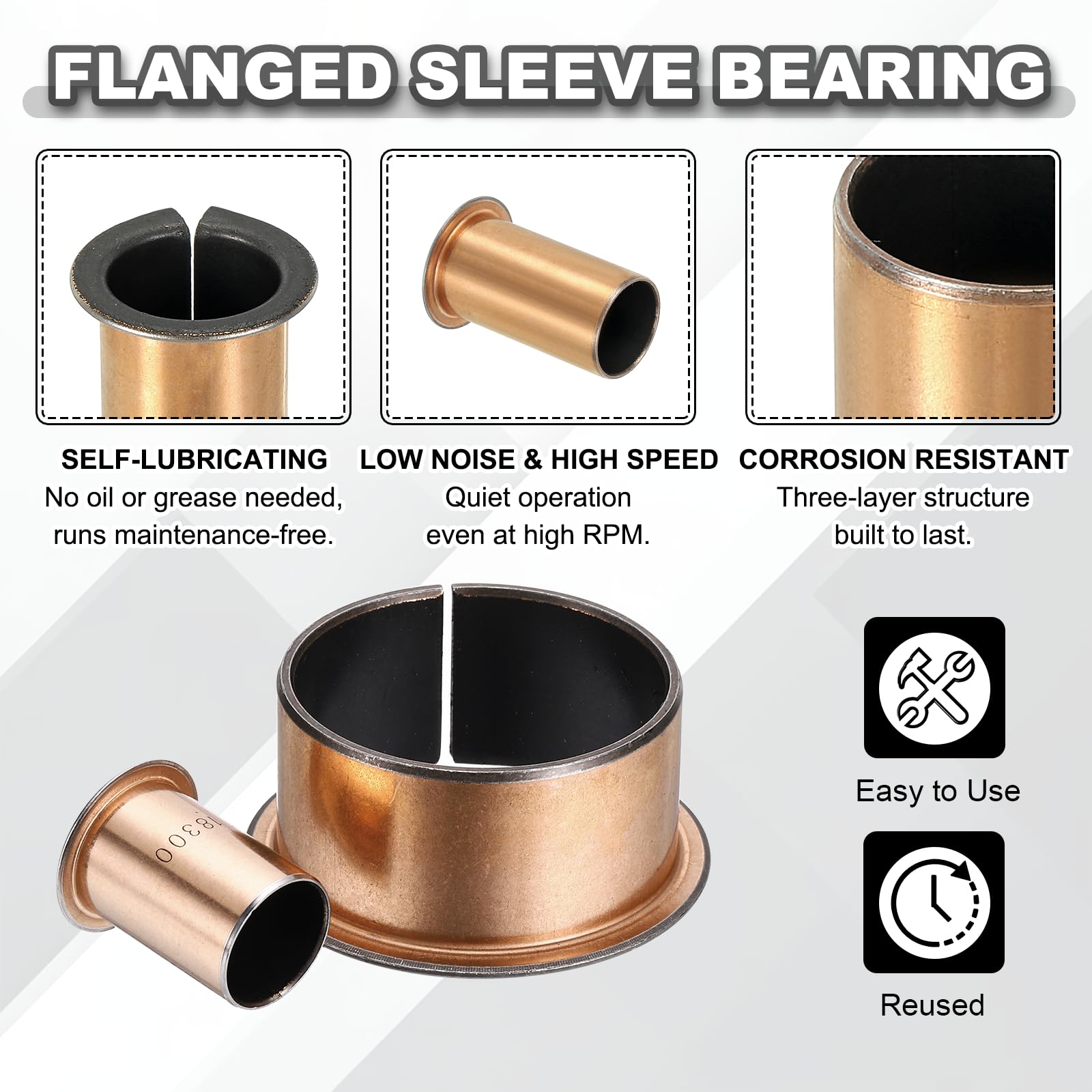 QUARKZMAN Cuscinetto a manicotto flangiato 15 Pz 16mm Foro x 18mm OD