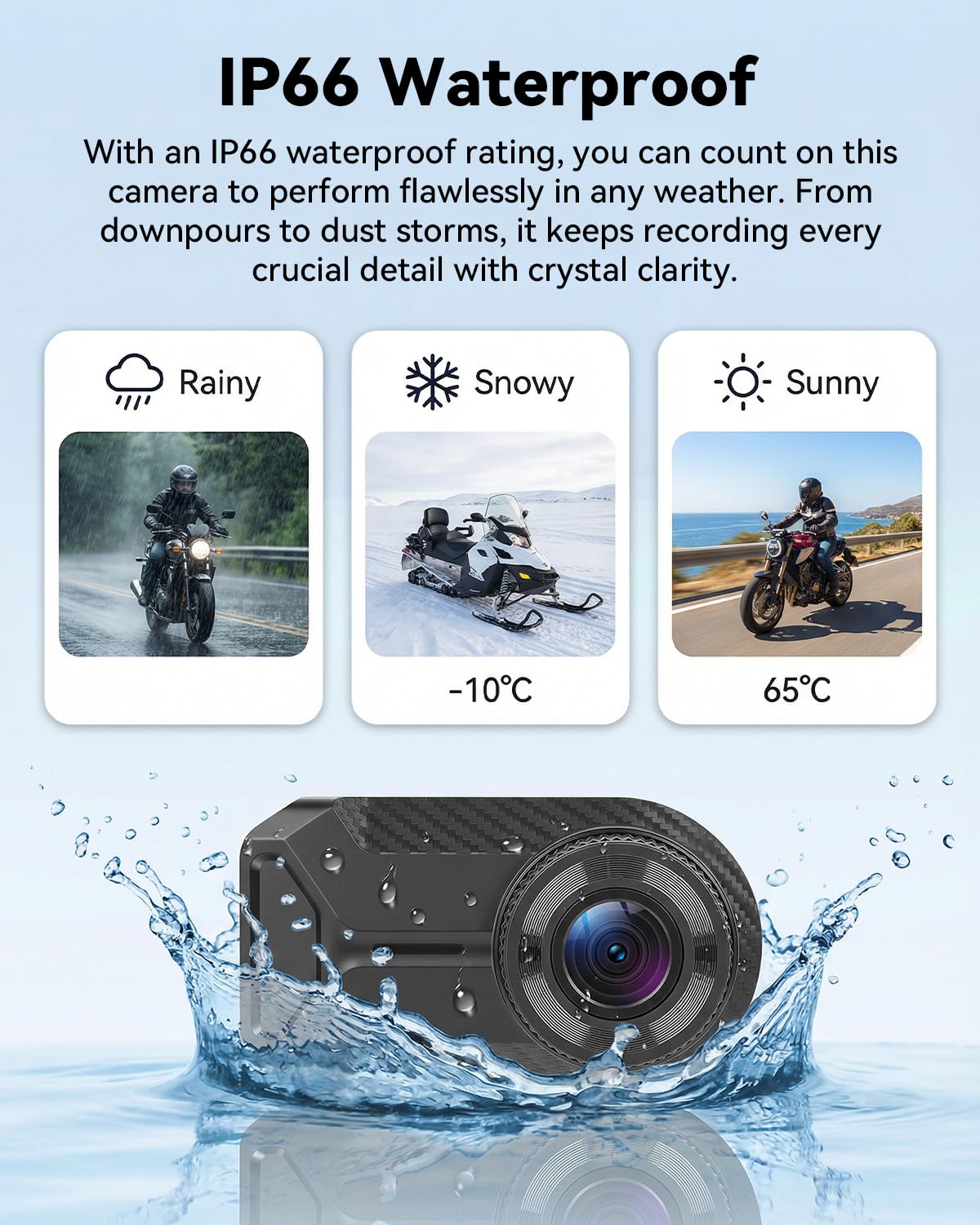 SIXWIN Kamera motocyklowa 1080P WiFi i aplikacją - kolorowa kamera noktowizyjna, wodoszczelność IP66, szeroki kąt 110°, nagrywanie w pętli motocyklowej