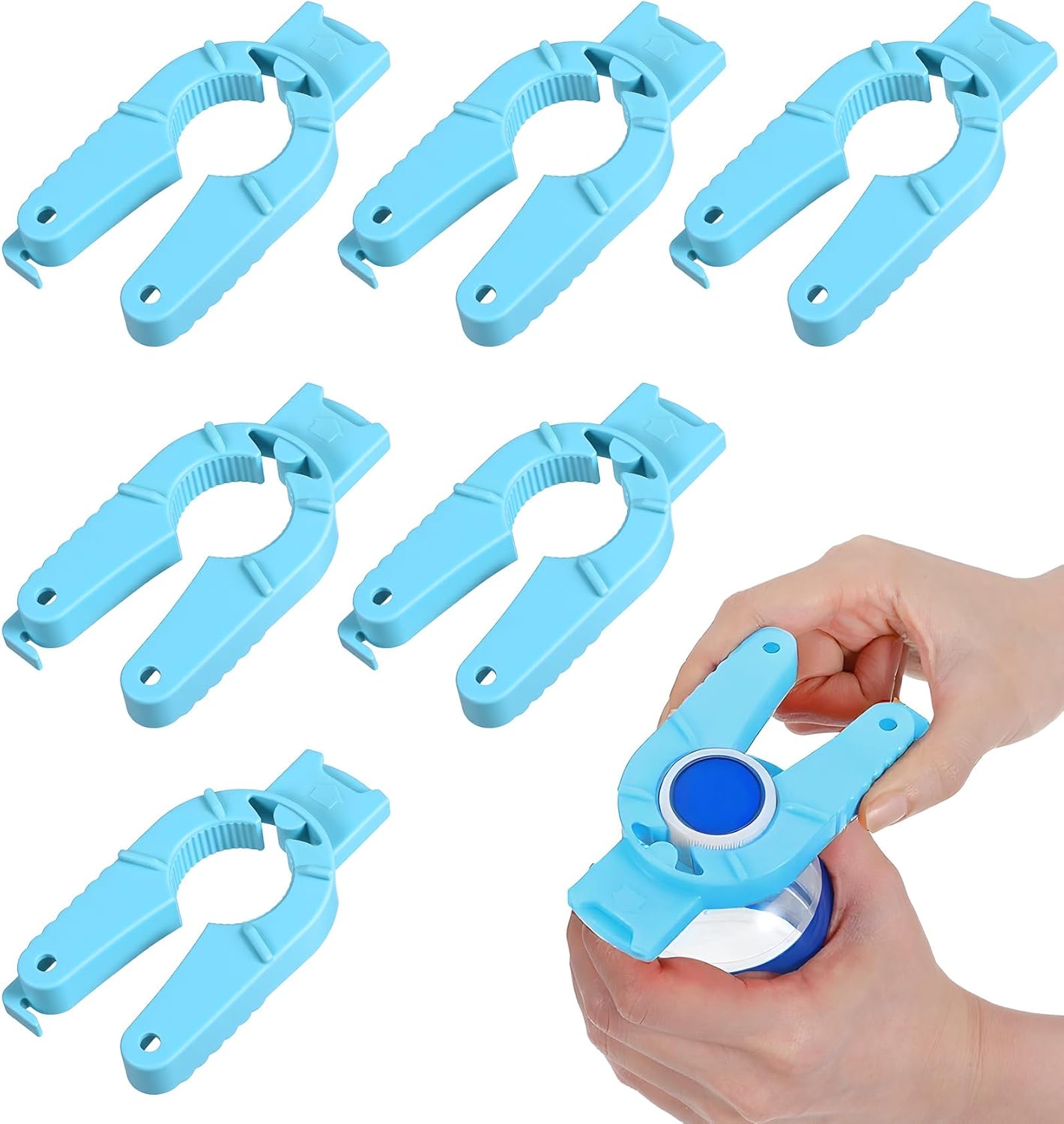 Water Bottle Opener, 6 Pcs Plastic 3-in-1 Multi-Purpose Tool for Soda Can Cap, Easy Grip for Arthritic Hands Seniors Elderly (Blue)