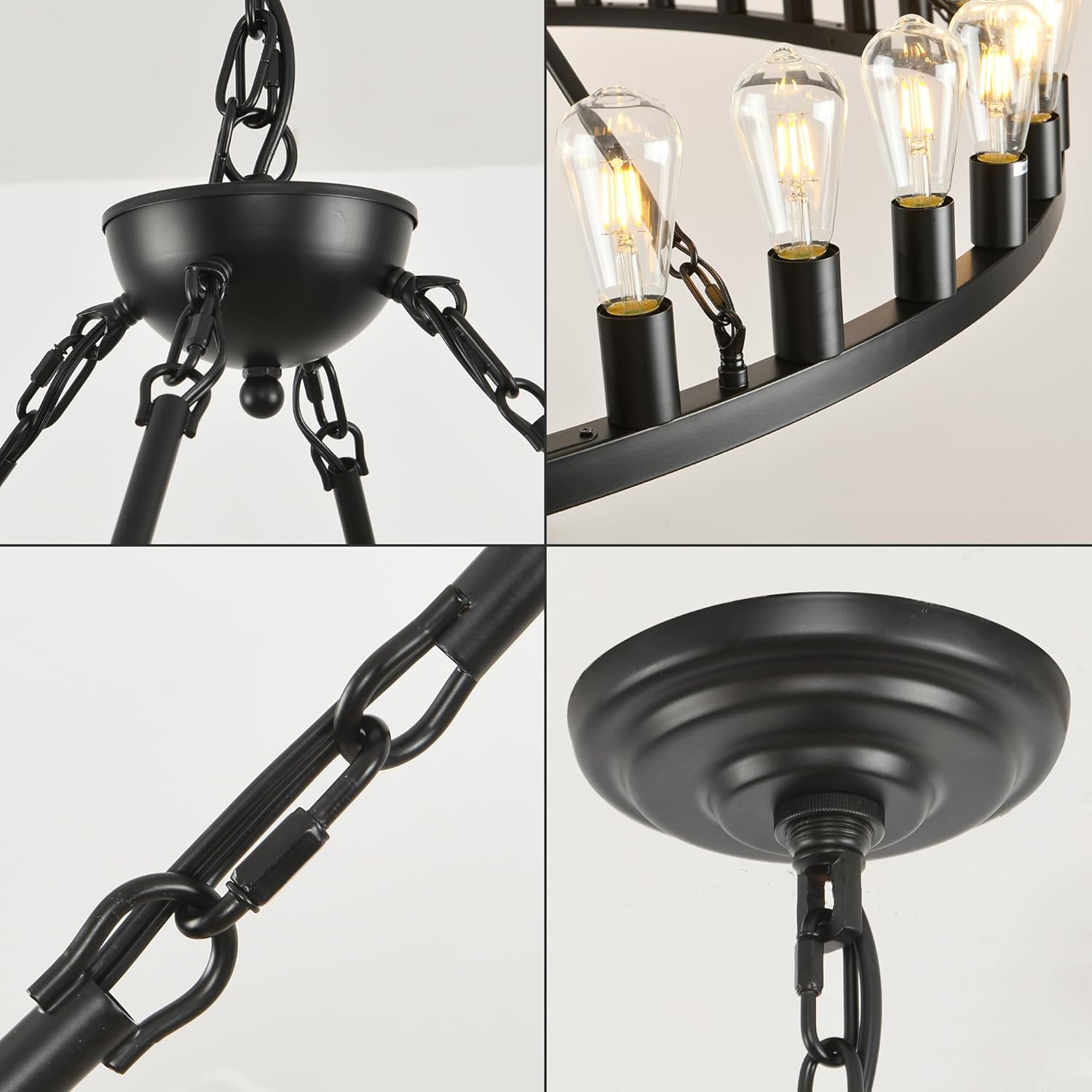 40 inch Black Wagon Wheel Chandelier 20-Light Farmhouse Round Wheel Chandeliers Hanging Light Fixture Outdoor Wagon Wheel Chandelier for Porch for High Ceilings Dining Room