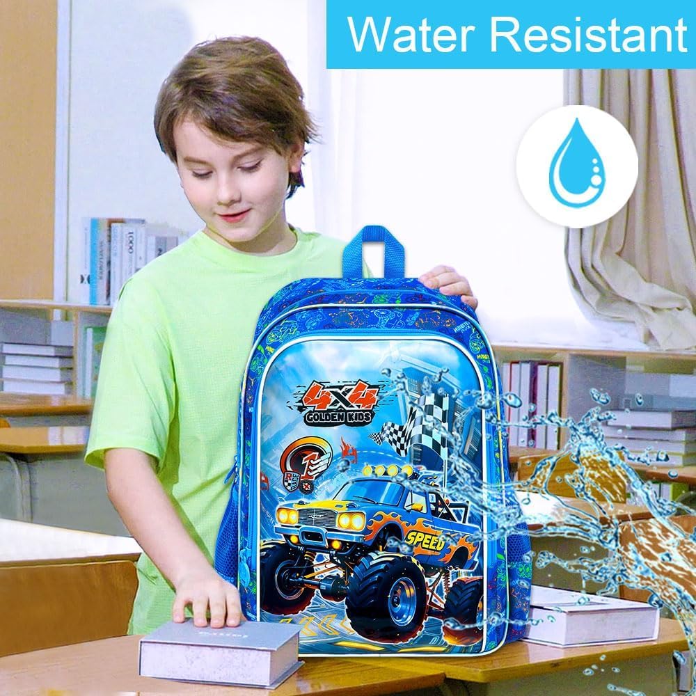 16" Truck Backpack for Boy, 3Pcs Bookbag for Elementary Preschool Kindergarten, Kids School Backpacks with Lunch Box (Blue) - Image 7