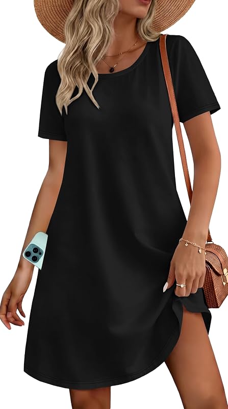 Womens Summer Dresses Casual Loose Tshirt Floral Pockets Sundress