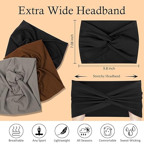 Miniatura 9 de AKTVSHOW Diademas de 7 pulgadas de ancho para mujer, diadema de entrenamiento de turbante extra grande, bandas de yoga para el cabello, accesorios