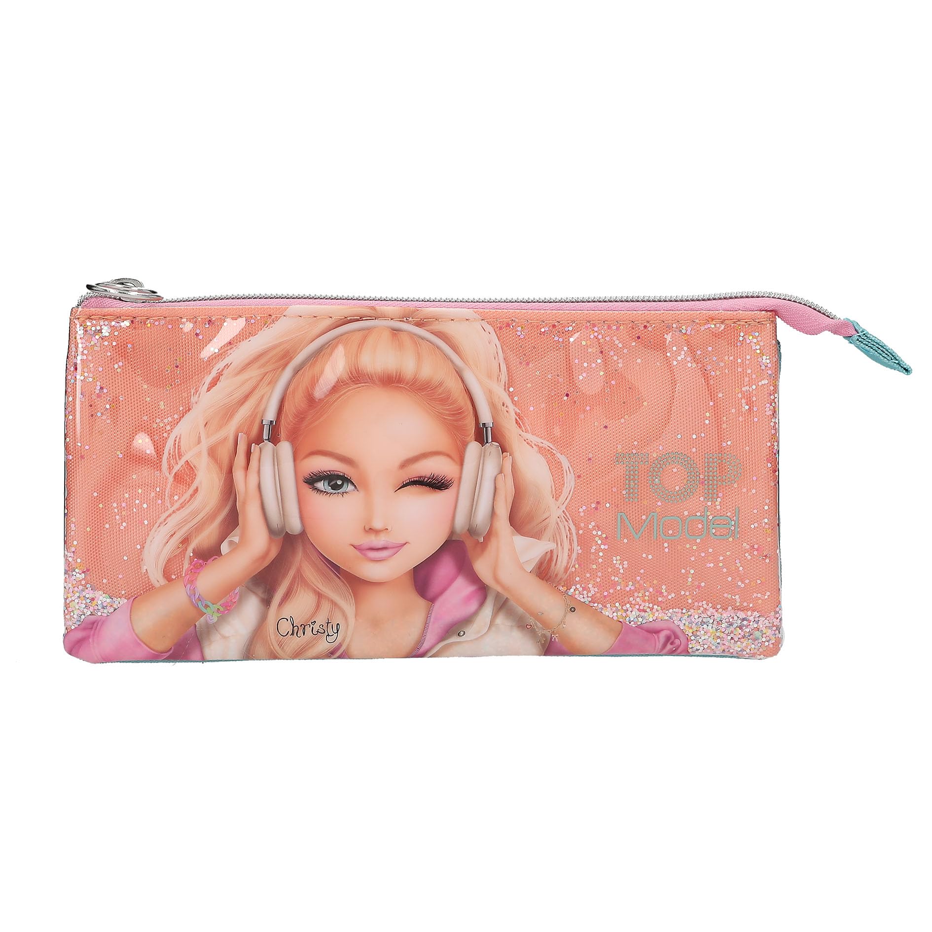 Trousse à 3 compartiments TOPModel Depesche rose pailletée pour école - 5