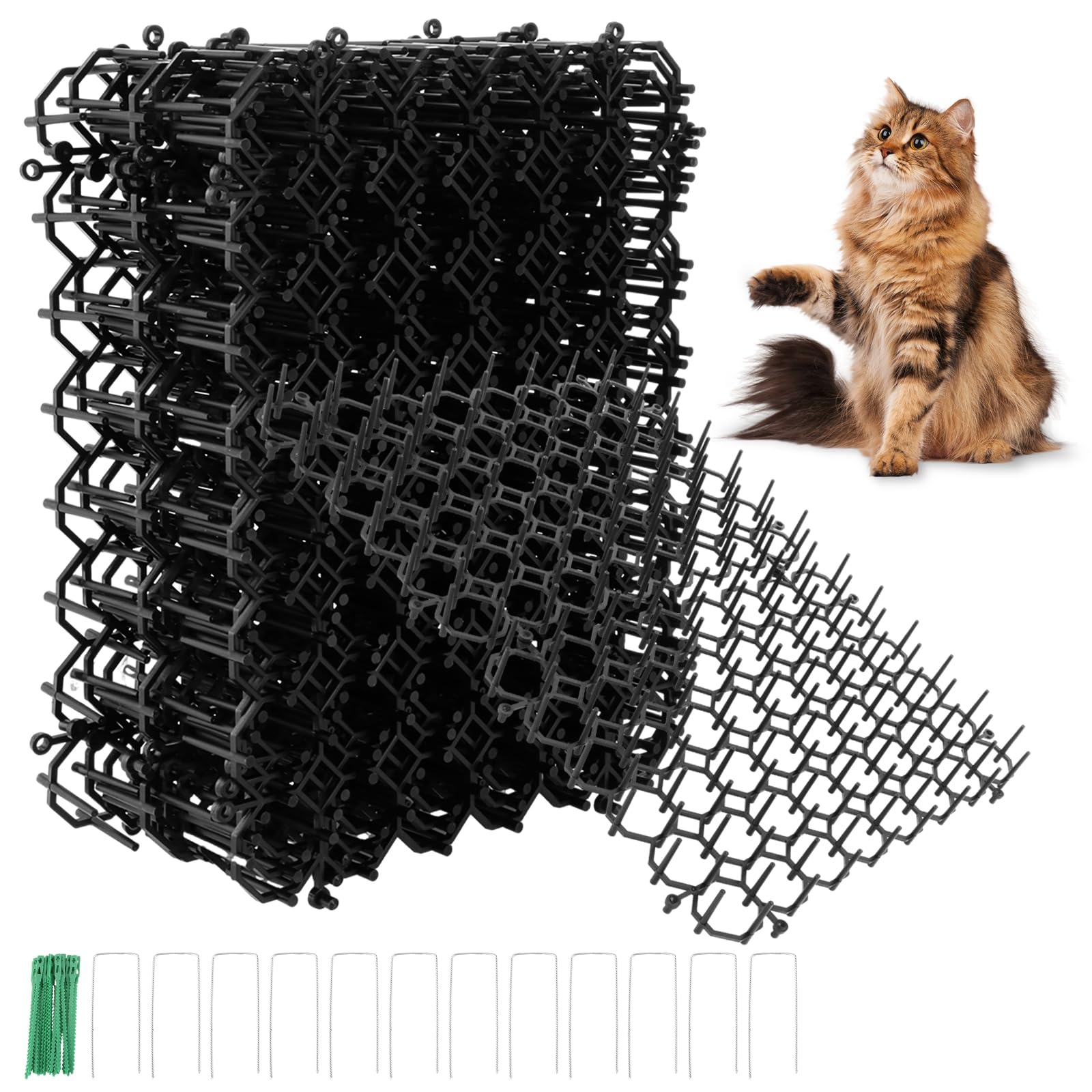 36 Stück Dornengitter Gegen Katzen, 20 x 15 cm Katzenabwehr Matte, Katzengitter Garten für Garten Tier Barriere mit Spikes für Garten und Außenbereich