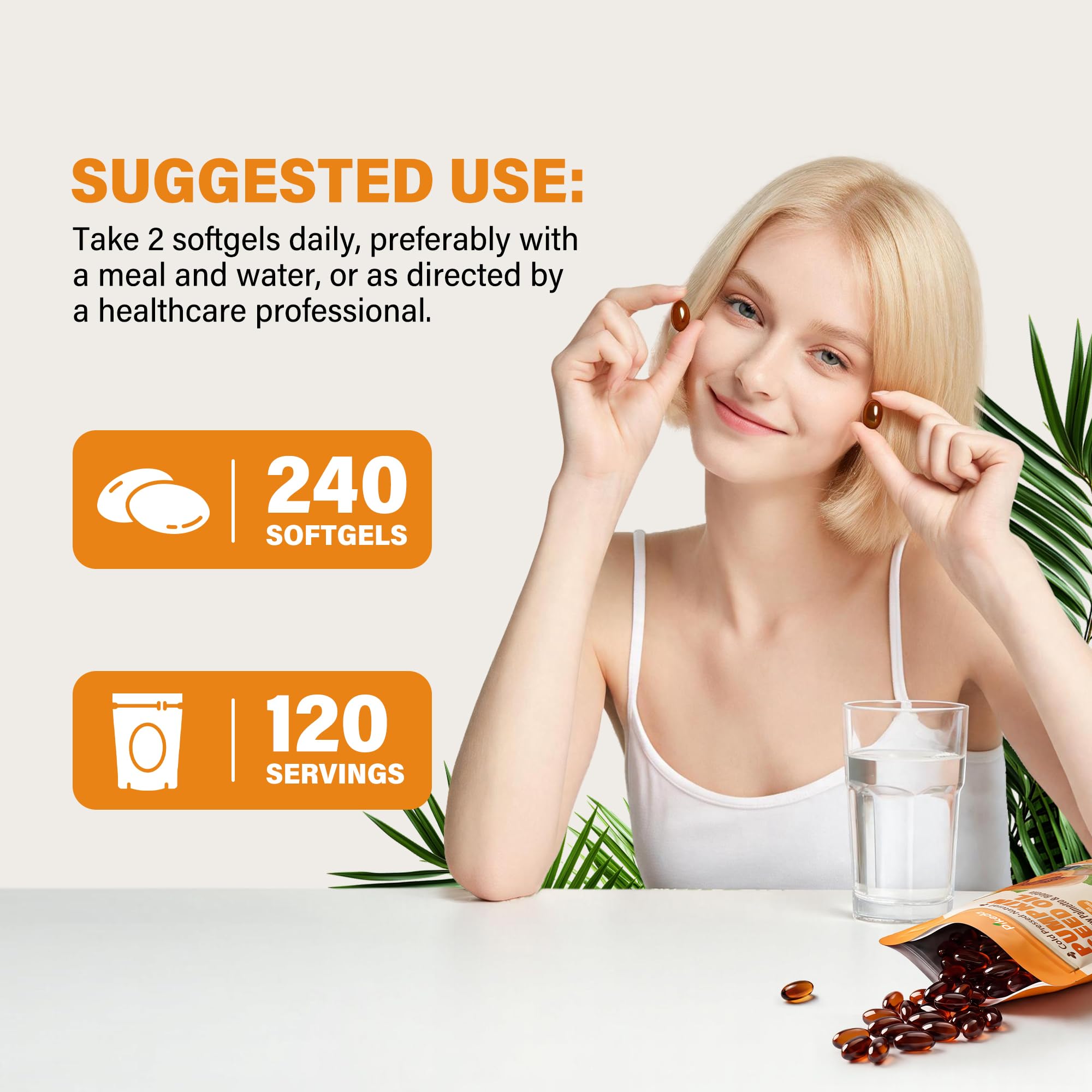 Pumpkin Seed Oil with Saw Palmetto & Biotin for Hair Growth, 240 Softgels — Amazon image 6
