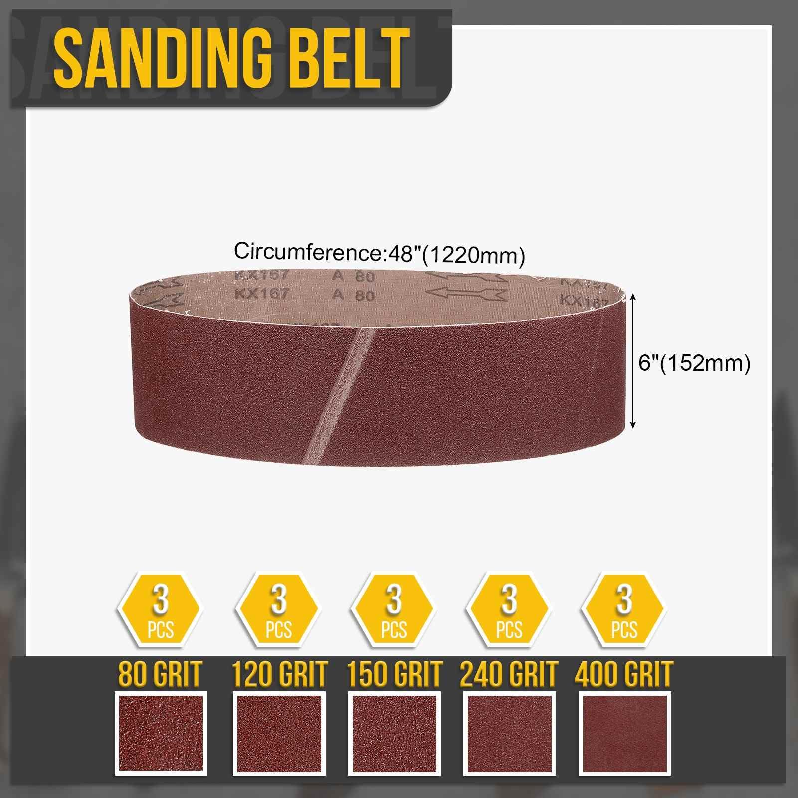 152mm x 1220mm Schleifband, 15 Stück Schleifbänder 80/120/150/240/400 Körnung Messerschärferbänder Arbeitsschärfen für Bandschleifer Messer Schnitzwerkzeug Metallbearbeitung