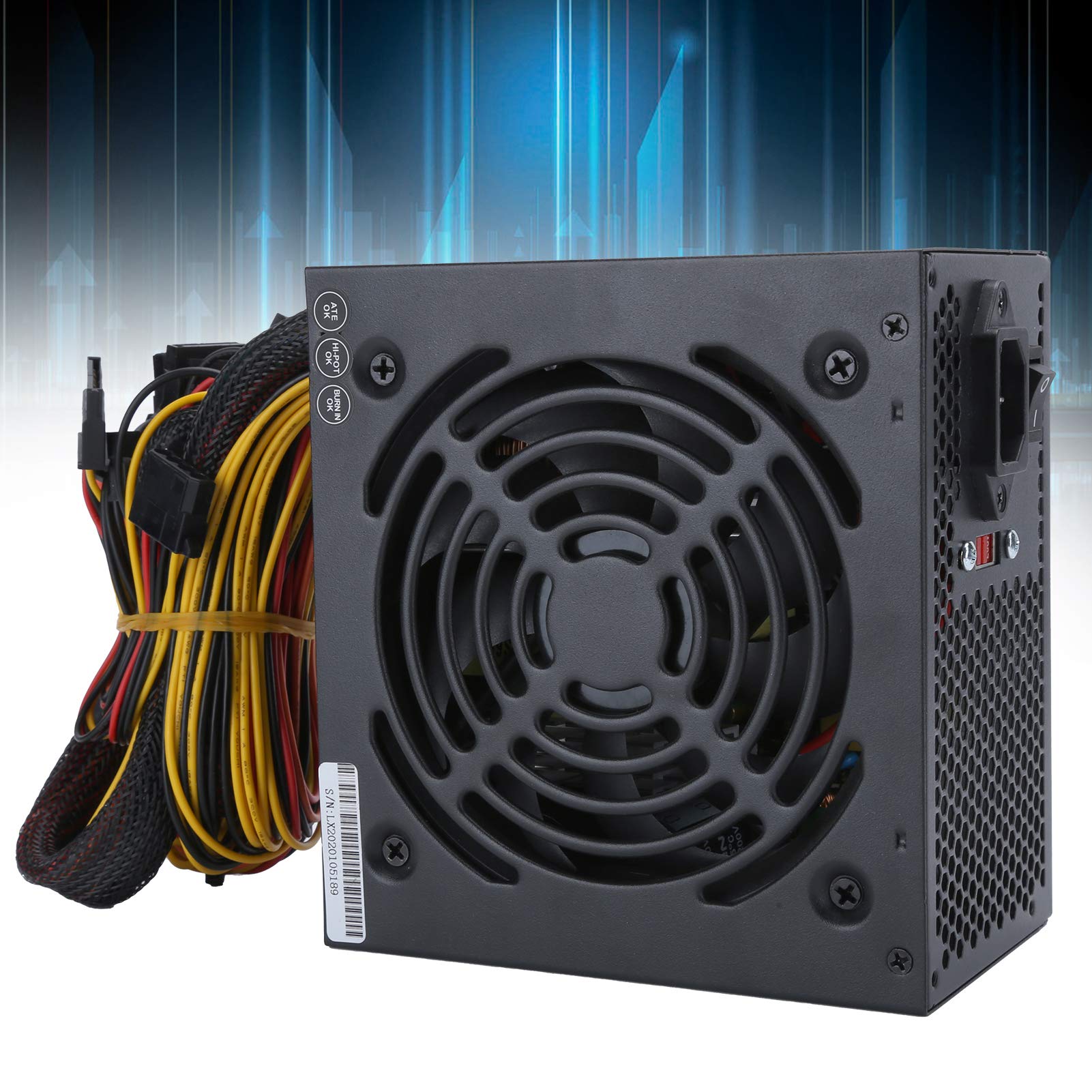 600W Fuente de Alimentación,5.5 Pulgadas de Ventilador Silencioso Fuente de Alimentación para Computadora,ATX-600W 24 Pin Fuente de Alimentación con Manual Ajustable Fan,Accesorio de Escritorio(Negro)