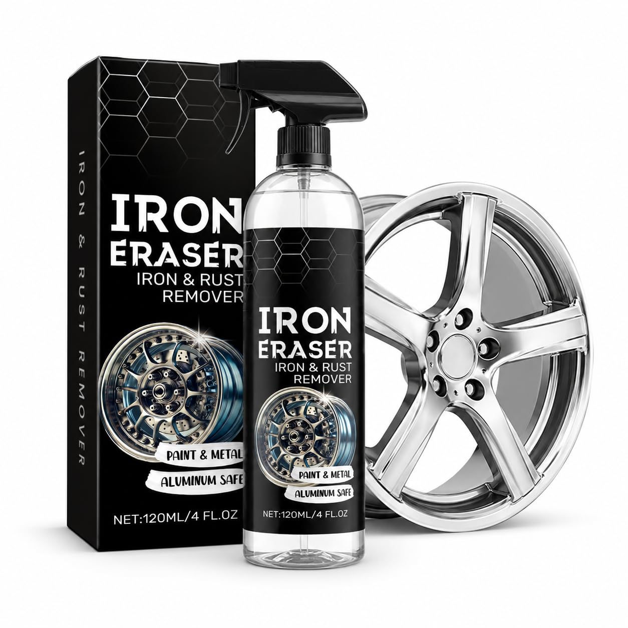 Iron Eraser Rust Remover Spray, 2026 New Fast Acting Iron Powder Remover for Car Wheels Paint Brake Dust, Rust Cleaner for Metal Surfaces Tools Hardware & Motorcycles
