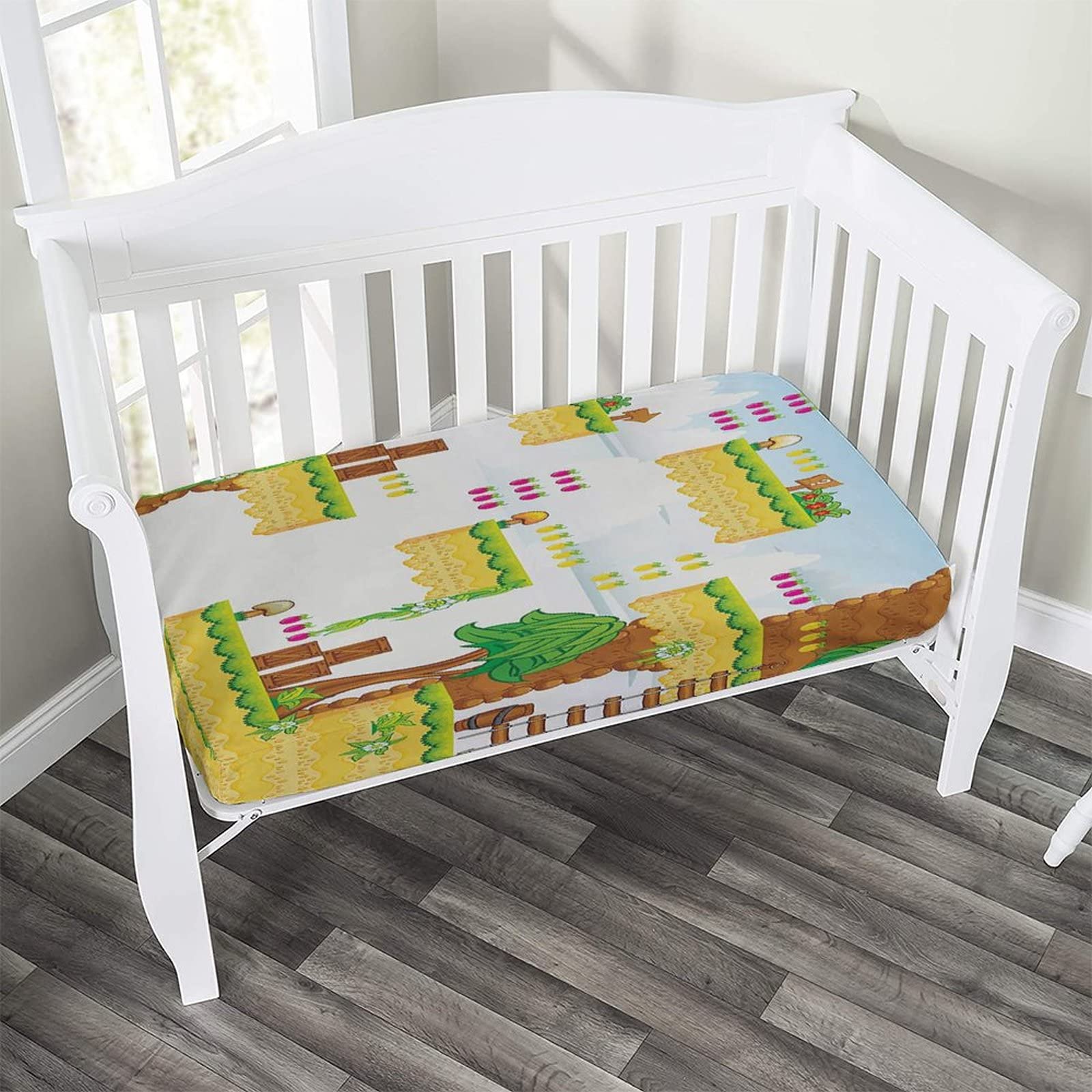 Decorative Crib Fitted Sheet,Video Games Fitted Microfiber Baby & Toddler Universal Crib Sheets,28"x 52", Cartoon Retro Computer Graphic Kids Western