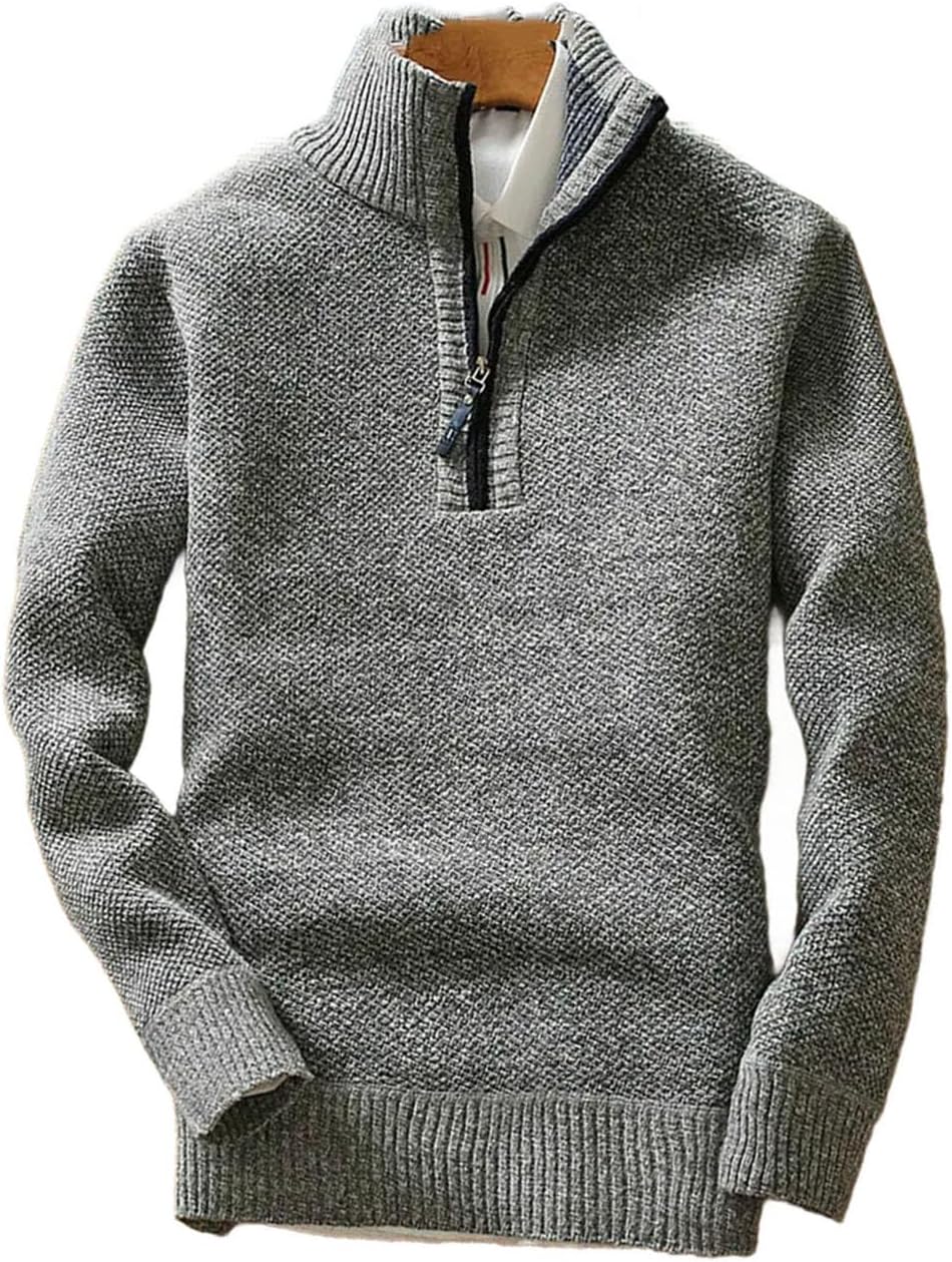 Men Fleece Thicker Sweater Half Zipper Turtleneck Warm Pullover Slim Long Sleeves Coat