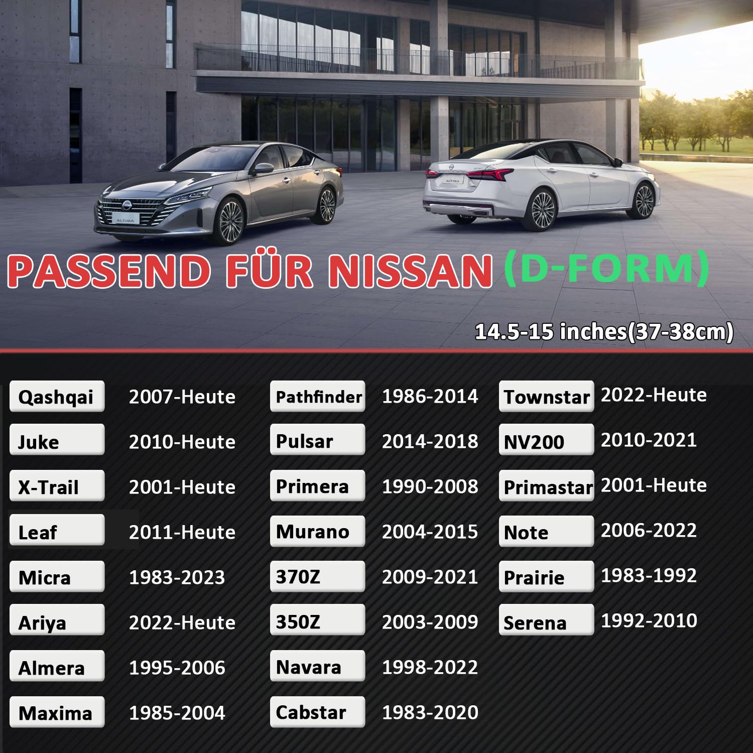 GIANT PANDA Auto Leder Lenkradbezug für Nissan, D-förmiger Lenkradbezug für Qashqai,Juke​,X-Trail,Leaf​ (Schwarz-D-Form-M)