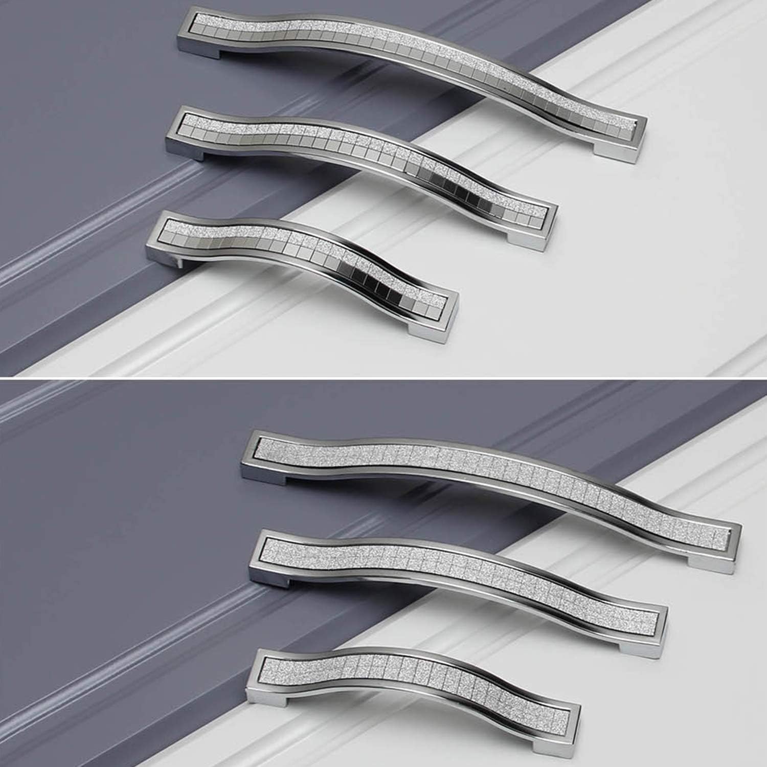 10-Pack Modern Minimalist Cabinet Door Handle - Silver Frosted Crystal Diamond Handle (10, 5" Hole Center, 5 in/128 mm Screwhole Distance)