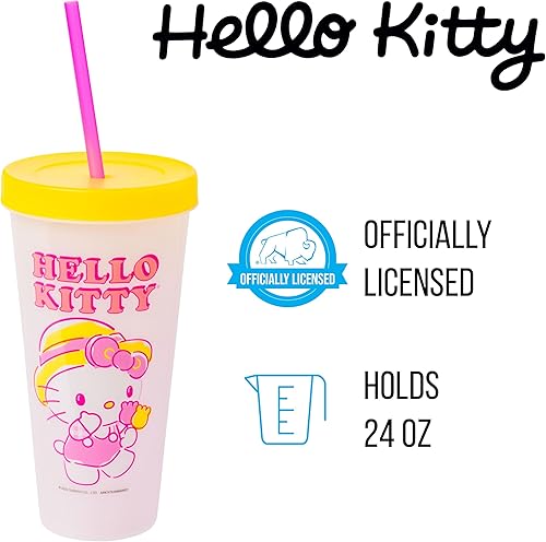 Miniatura 4 de Sanrio Hello Kitty Garden Doodle - Vasos de plástico que cambian de color juego de 4  Incluye popote reutilizable y tapa resistente a fugas