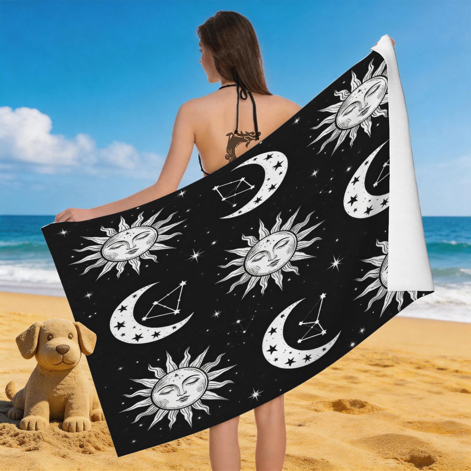 Leichong 3D Divination Beach Towel Microfiber Soft Quick Dry for Adults, Sun Bath Towel Lightweight Soft Absorbent for Travel Swimming Pool Sports, 75 x 150 cm