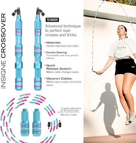 Miniatura 4 de Picsil Insigne - Cuerda de saltar versátil en 3 modalidades, cuerda de salto rápida, pesada o cruzada, adaptable a cualquier tipo de entrenamiento,