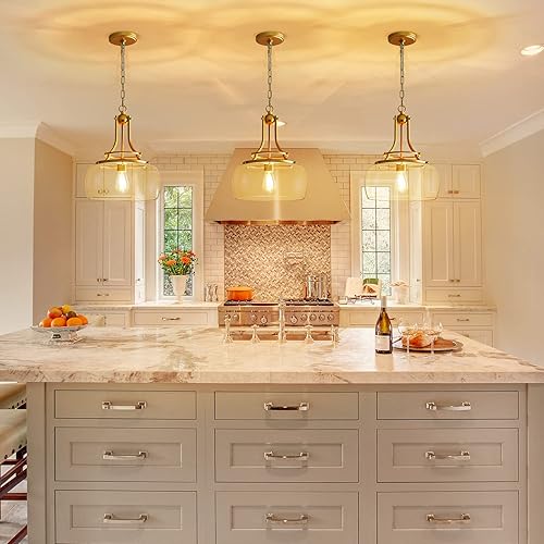 Miniatura 7 de WUZUPS Chandelier Rustic Farmhouse Industrial Round Ceiling Pendant LED Light Fixture with Clear Glass Shades for Dining Room Kitchen Island Foyer