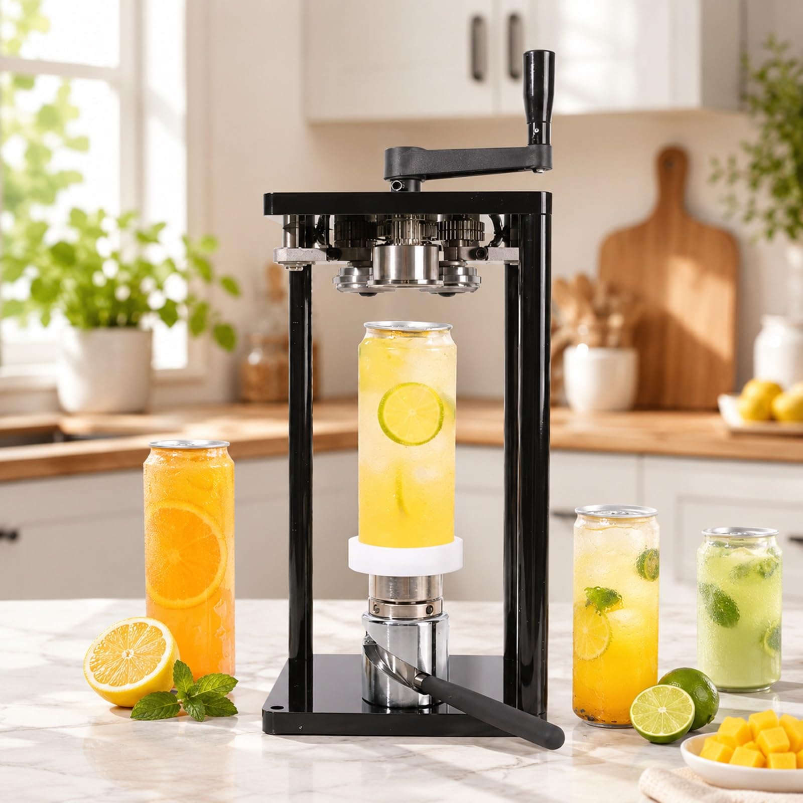 Sertisseuse de Canettes de Boissons Commerciale, Scelleuse à Main Pro | Convient aux Pots de 55mm, Scellage de Récipients 4.5-6.6 Pouces, Base Rotative pour Mise en Conserve Maison