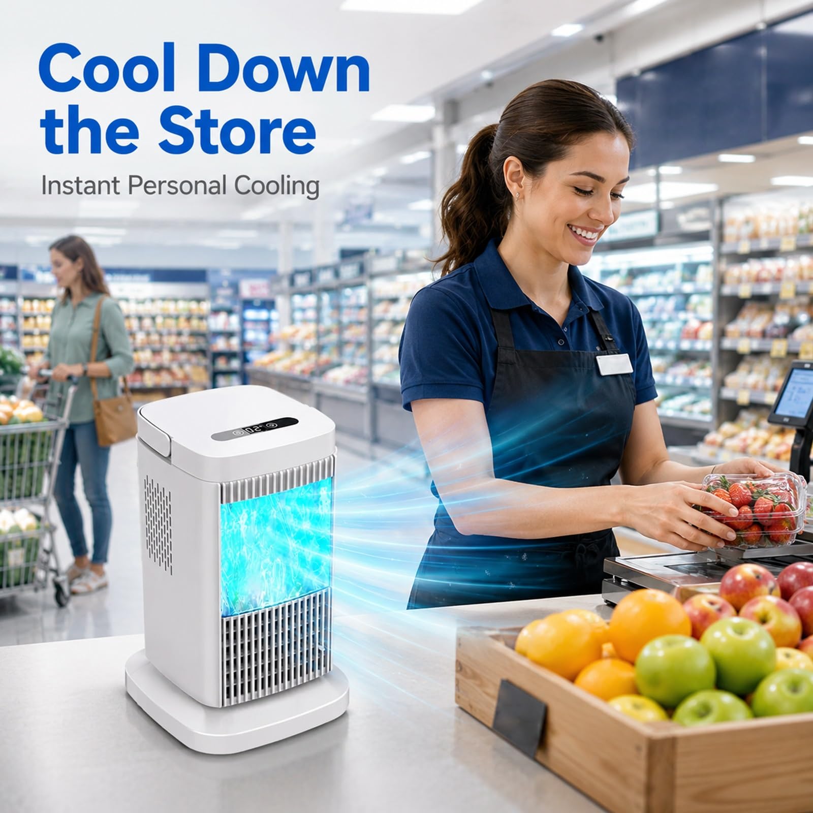 Climatizador Evaporativo Portátil, Mini Enfriador Evaporativo Portátil con 3 Velocidades Ajustables para el Hogar, la Oficina y el Dormitorio