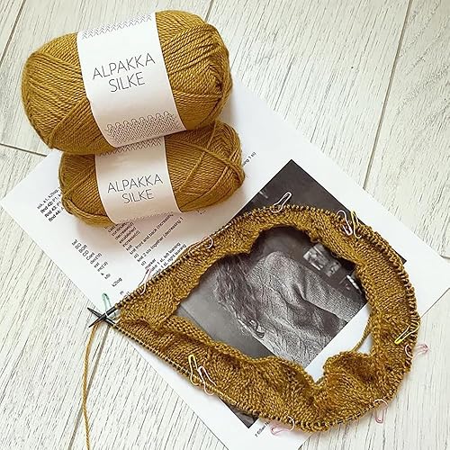 Miniatura 4 de Yarn Ave Alpakka Silke - Hilo de ganchillo para tejer a mano 70% alpaca bebé, 30% seda de morera, para manualidades, ropa de bebé, suéter, mantas,