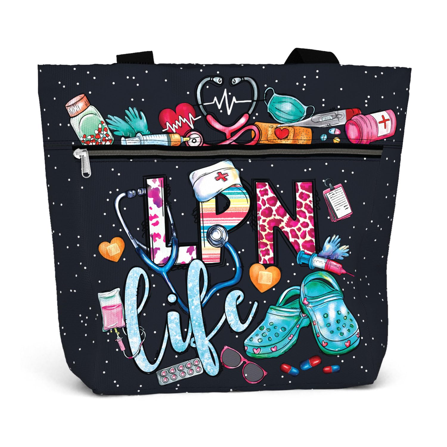 84hoods Large Waterproof Tote Bag with Pockets and Zipper for Work. Gift for Nurse. Shoulder Bag for Women.