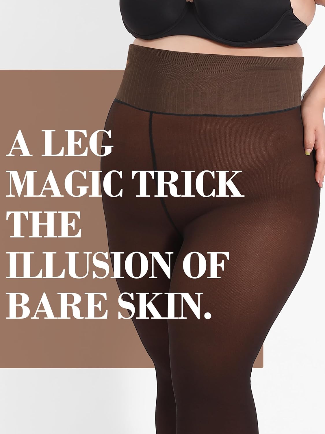 HONENNA High Waist Plus Size Fleece Lined Tights, winter thermal illusion translucent Tights for Women, medias térmicas mujer - Image 5