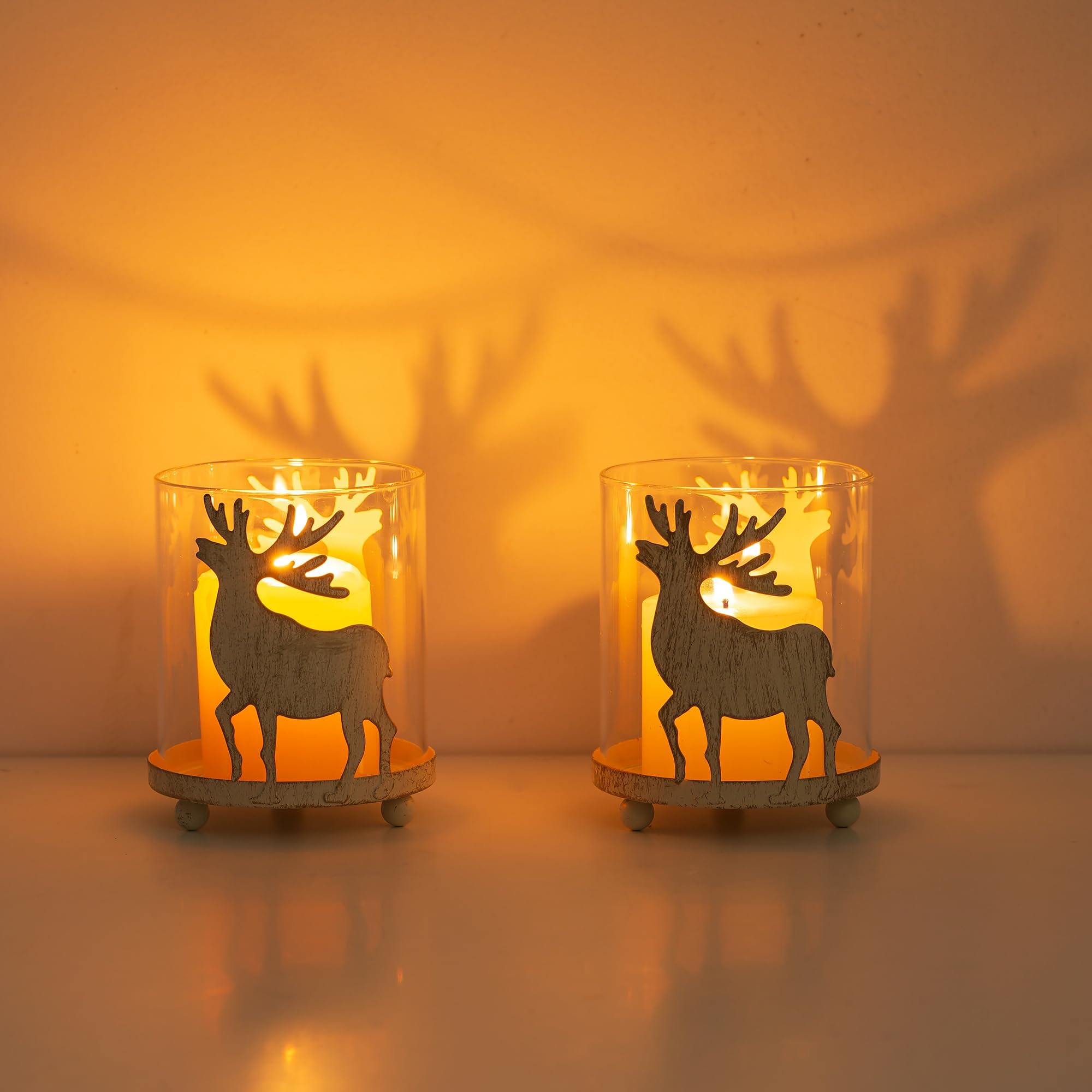 Romadedi Rentier Windlichter 2er Set - Weihnachtliche Tischdeko Mit Hirsch-Motiv
