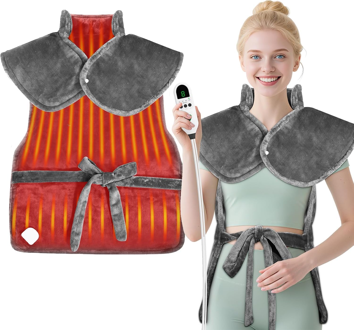 Almohadilla Térmica para Espalda, Hombros y Cuello, Manta Eléctrica con Apagado Automático, Almohadilla Térmica Eléctrica con 9 Configuraciones de Temperatura, Función de Temporizador (60x80cm)